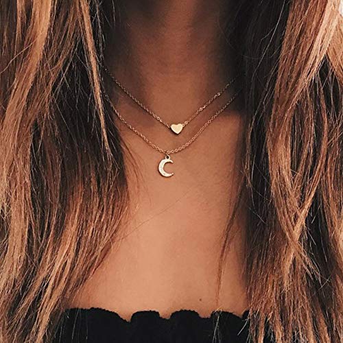 Elegant Ckecharfa Layered Moon Pendant Necklace - Gold Sequins Chain for Women | Perfect for Date Night, Party & Gift Giving