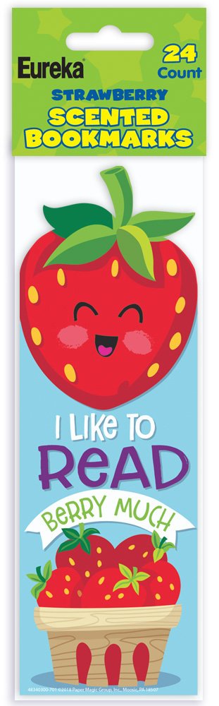 Eureka Strawberry Scented Bookmarks - 24 Pack | Fun & Fragrant Book Accessories for Kids, Students & Book Lovers | Perfect for Reading, Gifts & Classroom Rewards