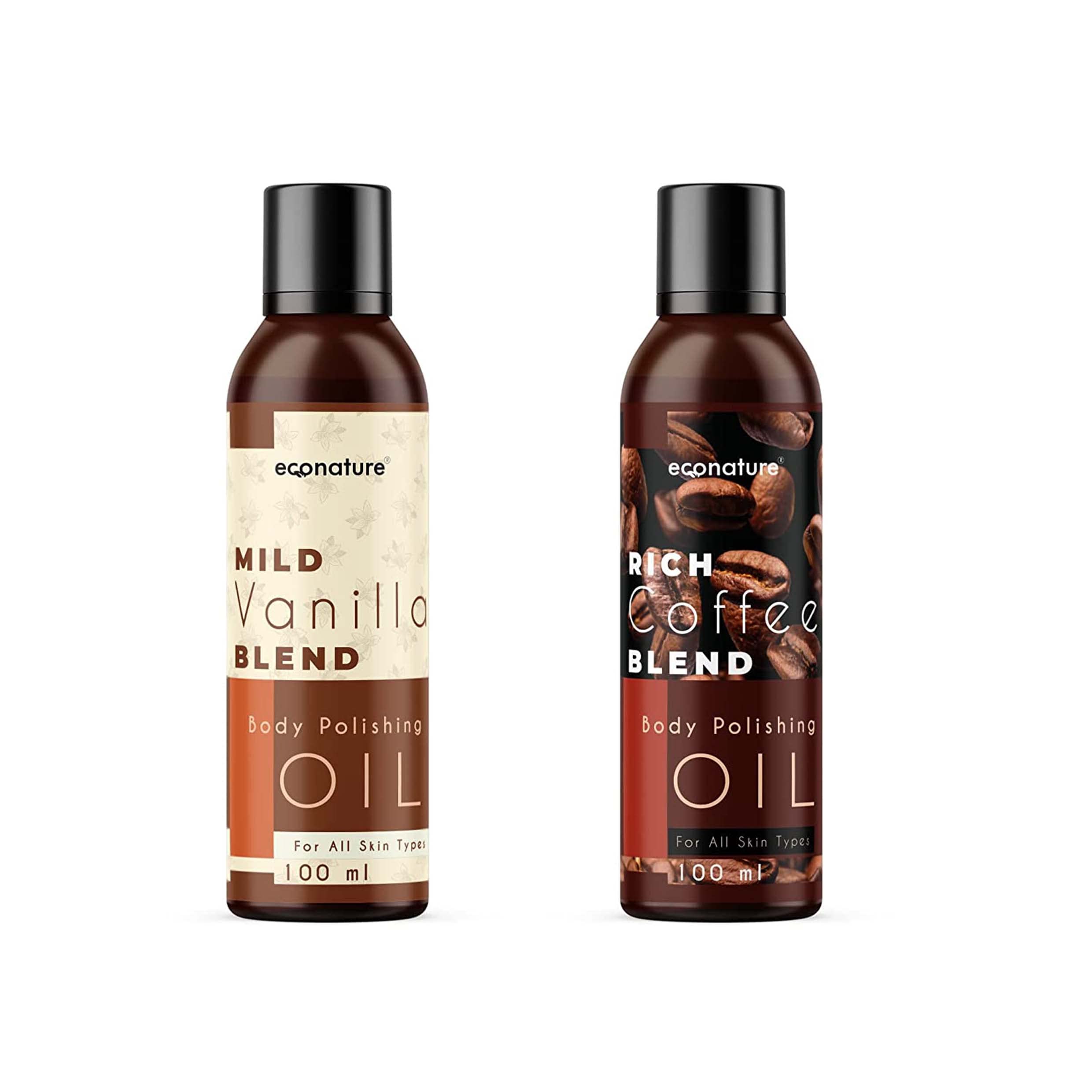 ECONATURE Vanilla & Coffee Body Oil for Dry Skin - Deep Moisturizing, Non-Sticky, Quick Absorbing Skin Care Treatment | 100ml (2 Pack) | Perfect for Daily Hydration, Massage & Post-Shower Nourishment