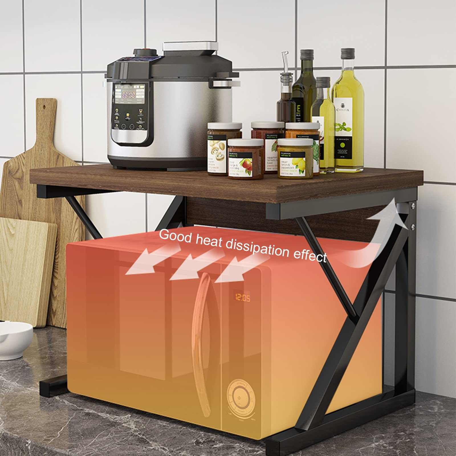 Universal Microwave Shelf for Countertop - Heavy Duty Metal Oven Rack & Kitchen Storage Organizer - Space Saving Solution for Small Kitchens, Countertops, and Pantries - Perfect for Microwaves, Toasters, and Small Appliances