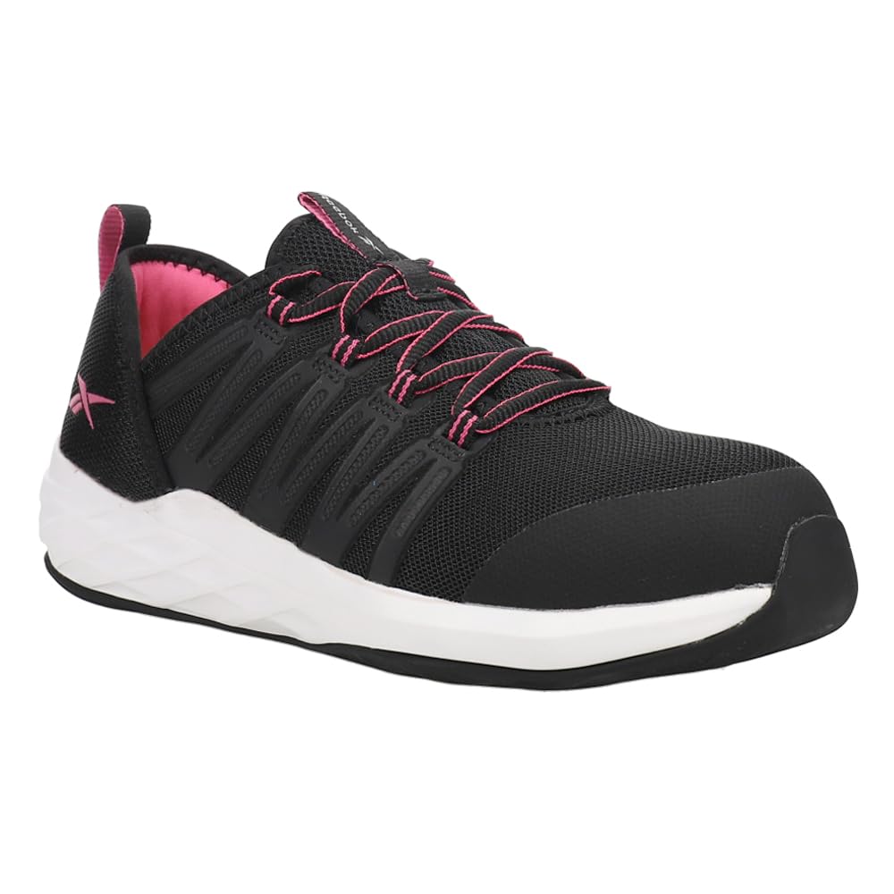 Reebok Women's Astroride Steel Toe Work Shoes - Static Dis Black & Pink - Size 8.5 Medium - Comfortable & Durable Safety Shoes for Construction, Warehouse & Industrial Work