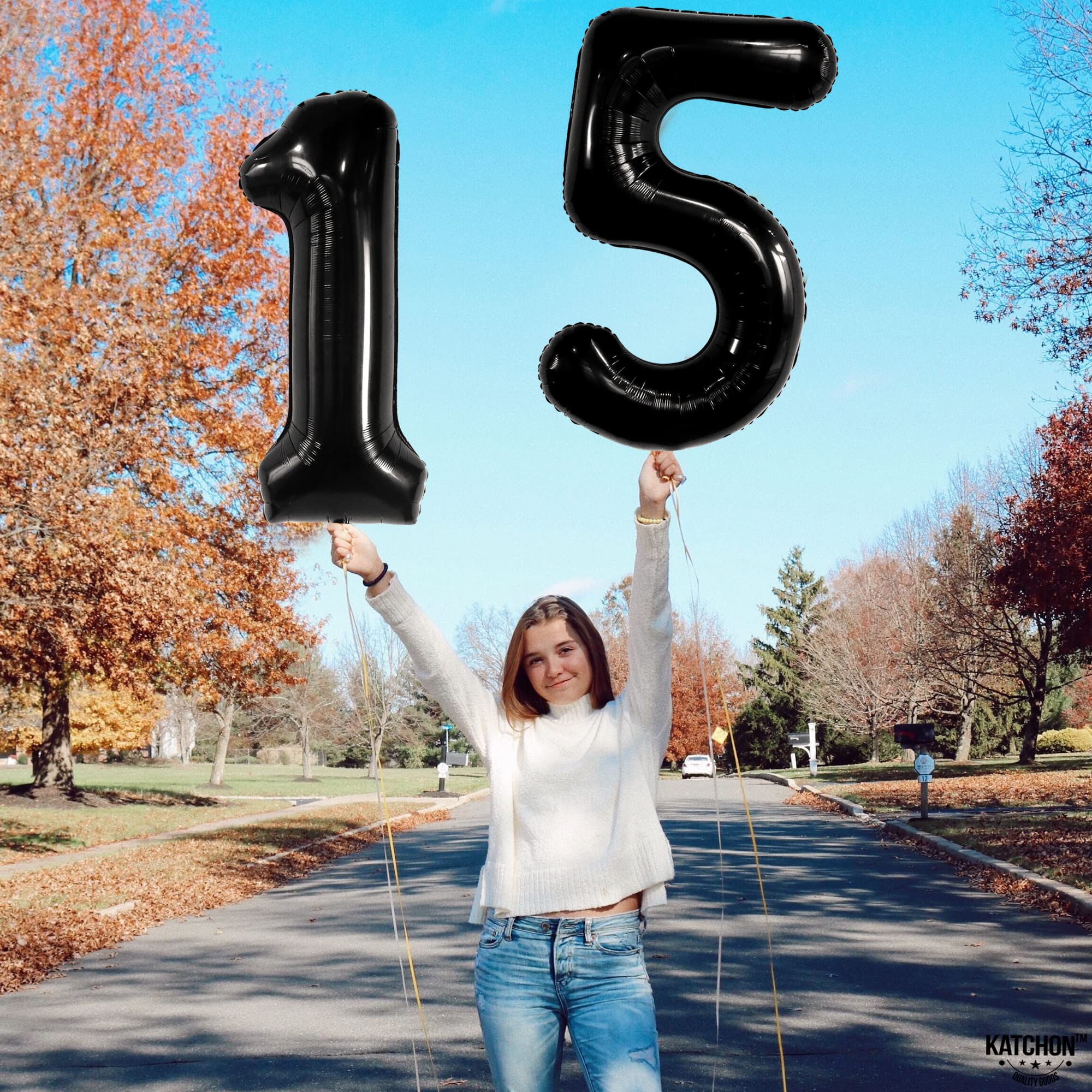 KatchOn Giant Black 15 Balloons - 40 Inch Large Number Balloons for 15th Birthday Party Decorations | Perfect for Boys Birthday, Sweet 16, Quinceañera & Anniversary Celebrations | Indoor & Outdoor Party Decor