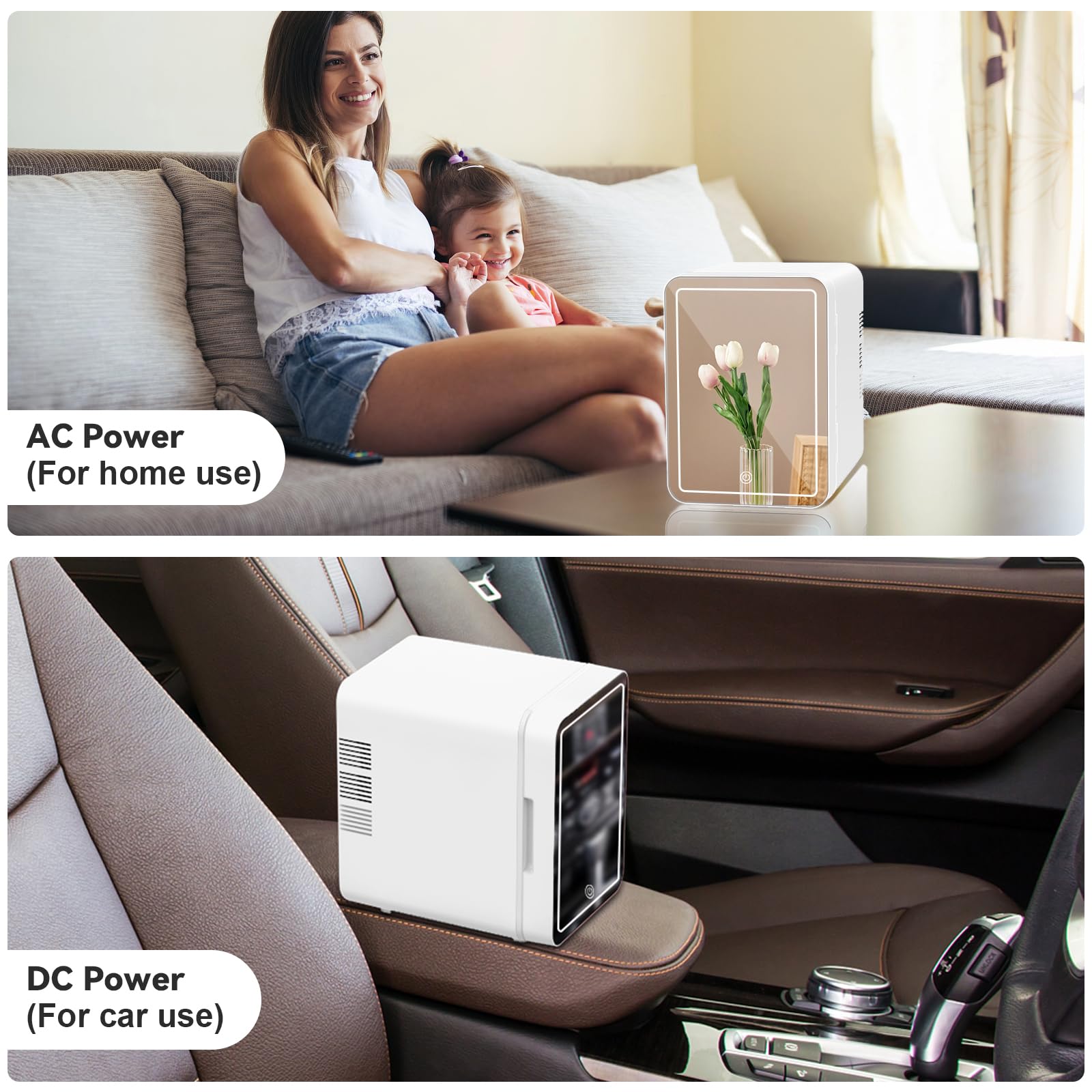 Mini Skincare Fridge with LED Mirror - 4L Portable Cooler & Warmer for Cosmetics, Food | Bedroom, Dorm, Car Use