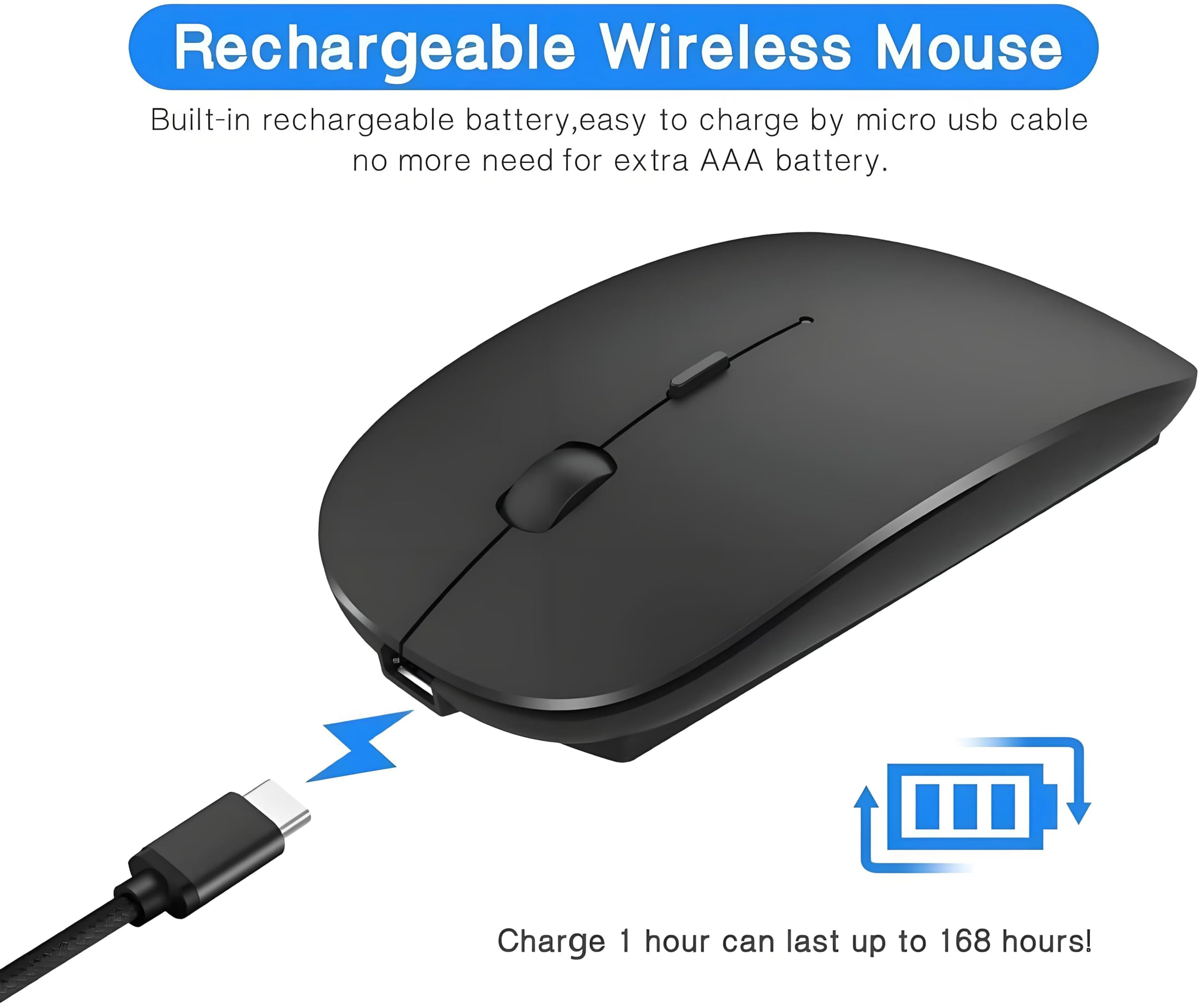 ZERU Bluetooth Wireless Mouse, Rechargeable Ergonomic Mouse for MacBook Pro/Air, Laptop, PC, Mac, iPad Pro - Perfect for Office, Home & Travel Use