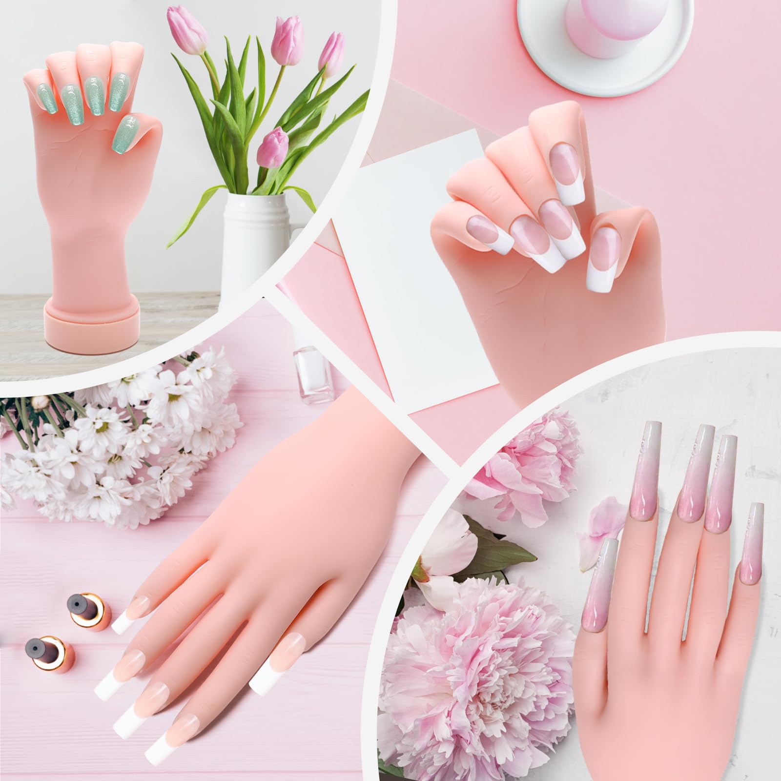 Coitak Professional Acrylic Nail Practice Hand - Flexible Mannequin Hand for Nail Art Training with 200 Nail Tips, Glue, Brush & Clipper - Perfect for Beginners & Salon Practice