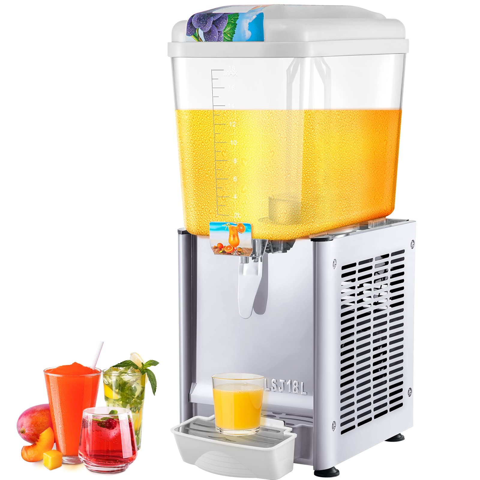 VEVOR 110V Commercial Beverage Dispenser, 4.8 Gallon (18L) Stainless Steel Juice & Iced Tea Dispenser with Thermostat Control - 200W Food-Grade Drink Dispenser for Restaurants, Cafes, and Catering Events
