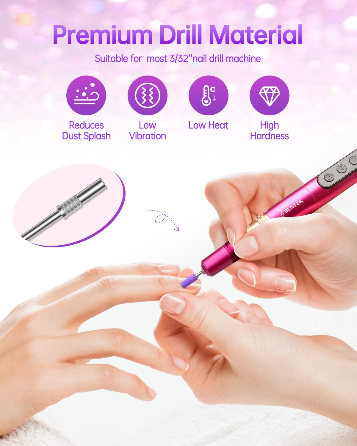 YBLNTEK 80 Pcs 180 Grit Nail Sanding Bands for Drill - 3.1mm Mandrel Bit, Fine Grit Sanding Bands for Acrylic & Gel Nails Removal - Professional & Home Nail Care (Purple) - Perfect for Nail Salons, DIY Manicures & At-Home Nail Art