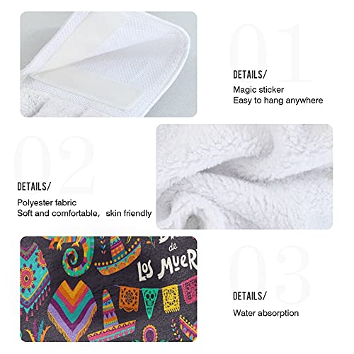 Day of the Dead Mexican Kitchen Towels - 2 Pack Super Absorbent Dishcloths with Hanging Loop for Oven, Tea Bar, Bathroom & Tabletop | Dia De Los Muertos Holiday Decor & Hand Towel