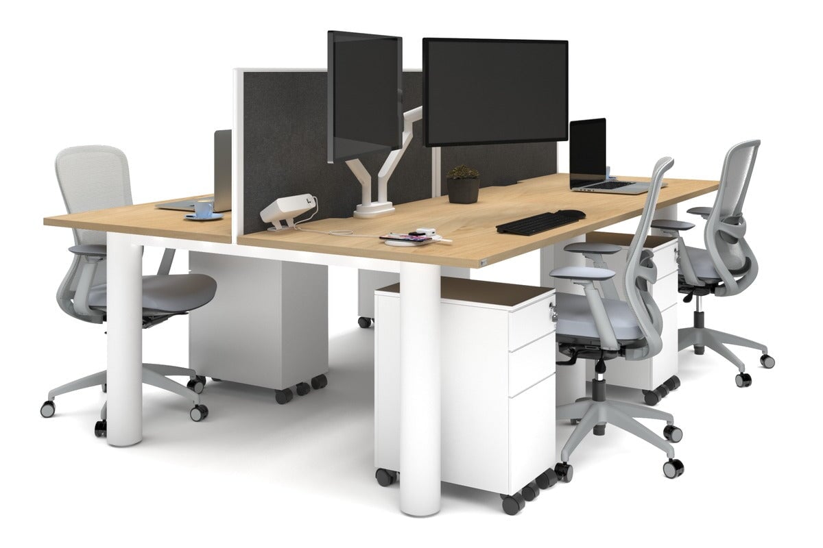 4-Person Office Workstation with Quadro Cylinder Legs - 1200L x 800W Desk with Cable Management Scallop for Modern Workspaces & Collaborative Office Environments