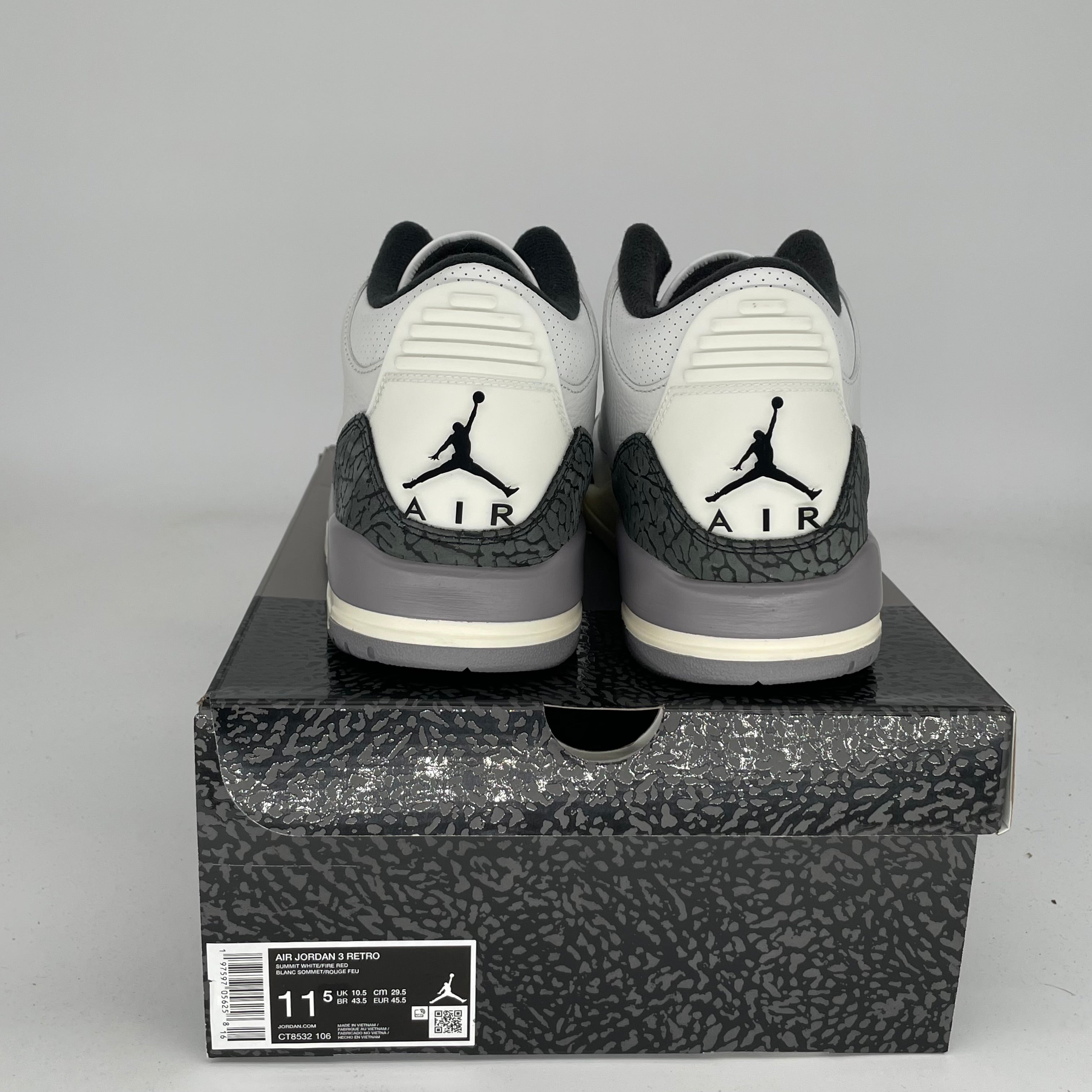 Original Air Jordan 3 Retro 'Cement Grey' Men's Basketball Shoes - Size 11.5 (CT8532-106) - Perfect for Streetwear, Sneaker Collecting & Casual Wear