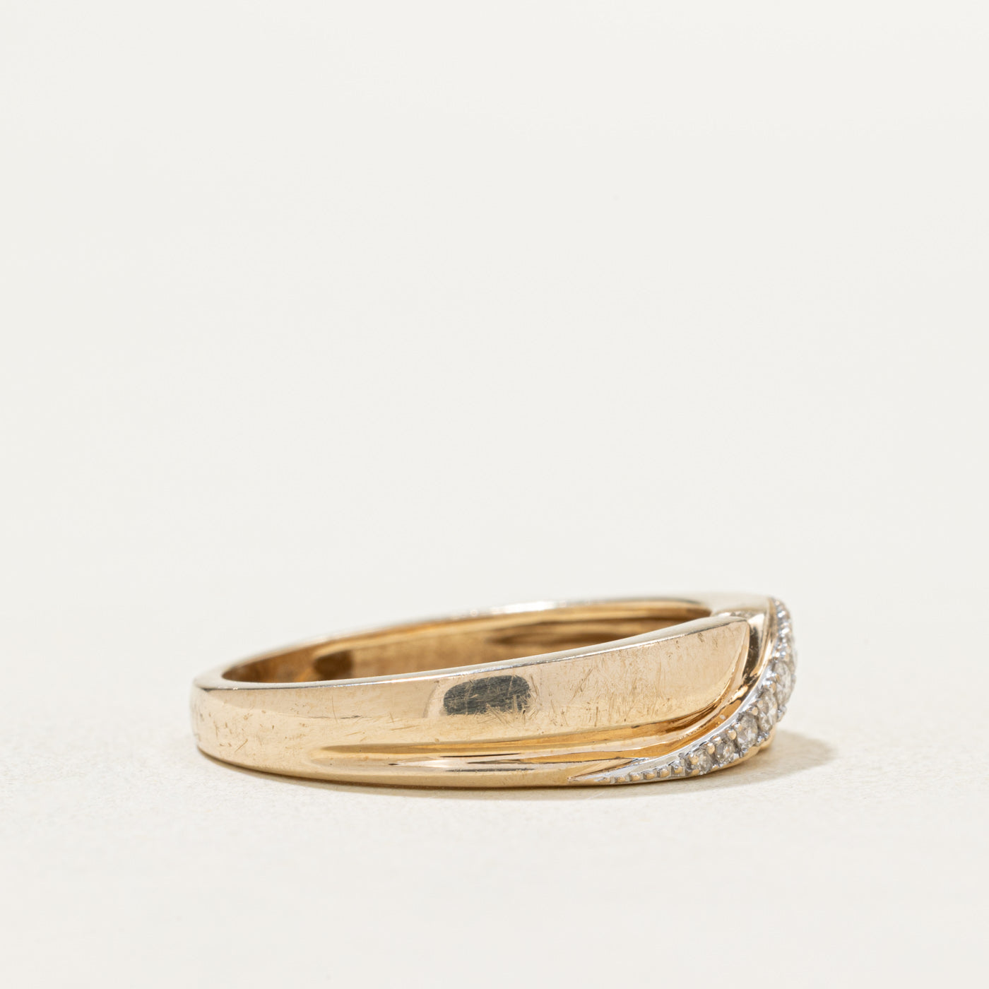 10K White Gold Waterfall Diamond Grooved Ring | 0.03ctw | Size 8.75 | Elegant Wedding Band, Anniversary Gift, Promise Ring for Her