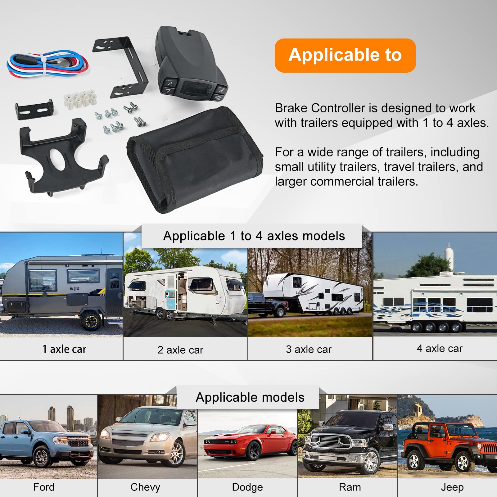 Universal Trailer Brake Controller Kit - Compatible with Tekonsha & 90195 P3 Brake Controllers | Heavy-Duty Towing Solution for RVs, Boats & Utility Trailers | Easy Installation & Reliable Performance