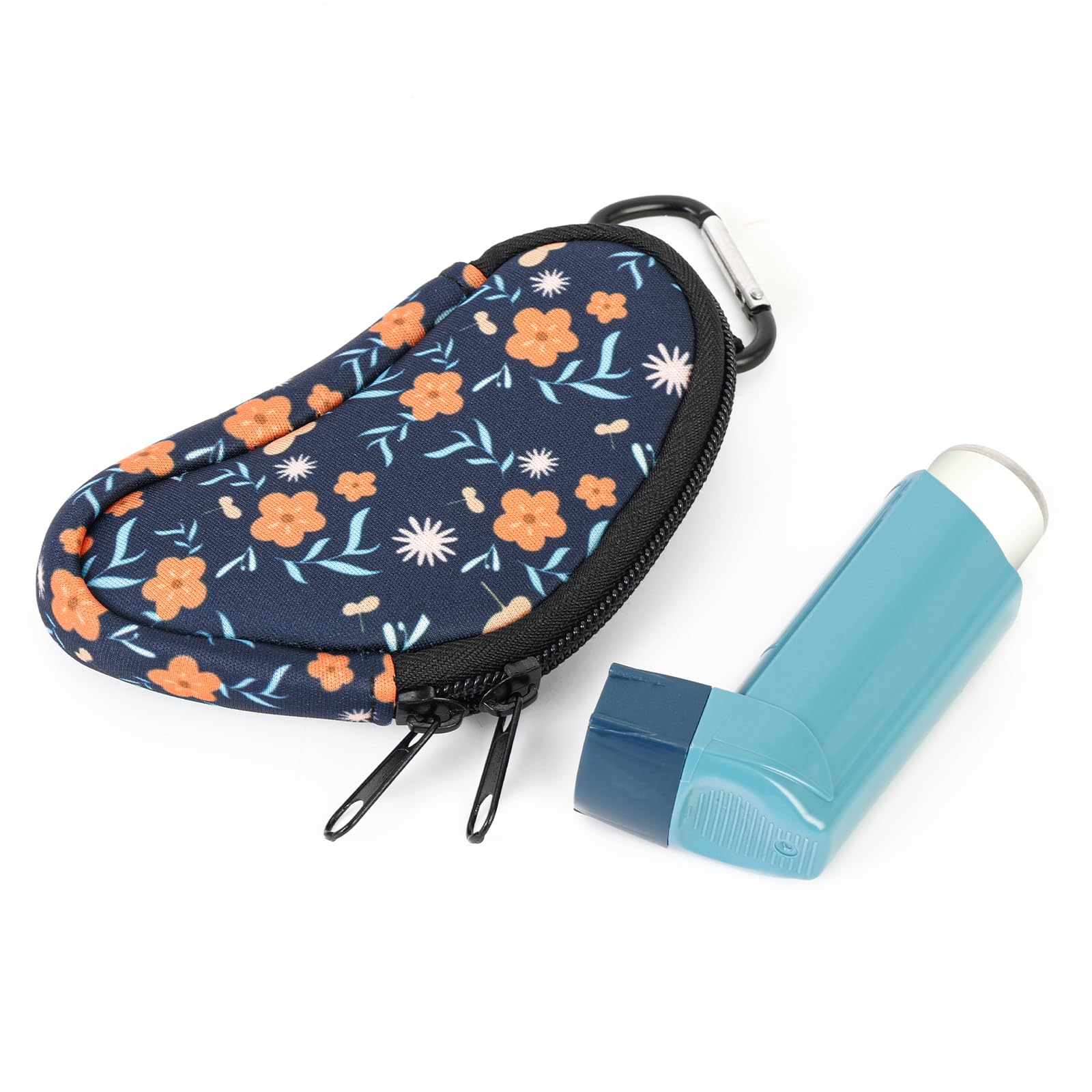 Portable Neoprene Asthma Inhaler Holder for L-Shaped Inhalers - Travel Case with Secure Storage (Blue Floral Design) | Perfect for Travel, Sports & Daily Use