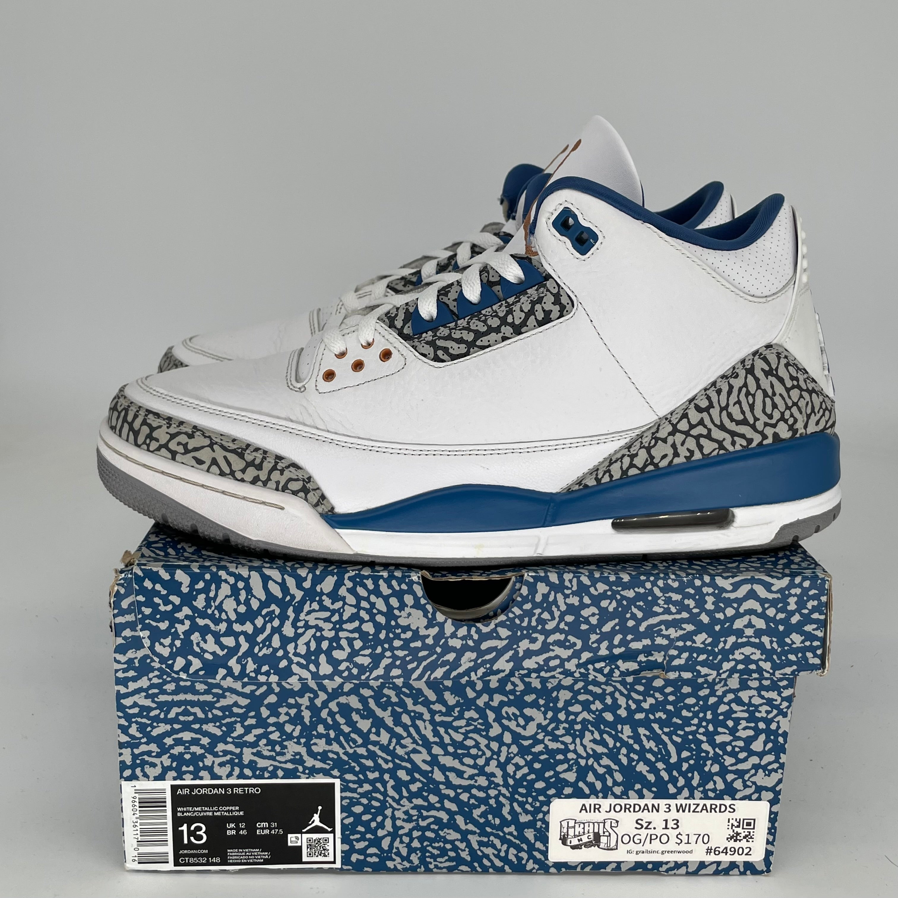 AIR JORDAN 3 WIZARDS Basketball Shoes Men's Size 13 Retro Sneakers Style CT8532-148 - Perfect for Streetwear, Casual Outfits & Basketball Games