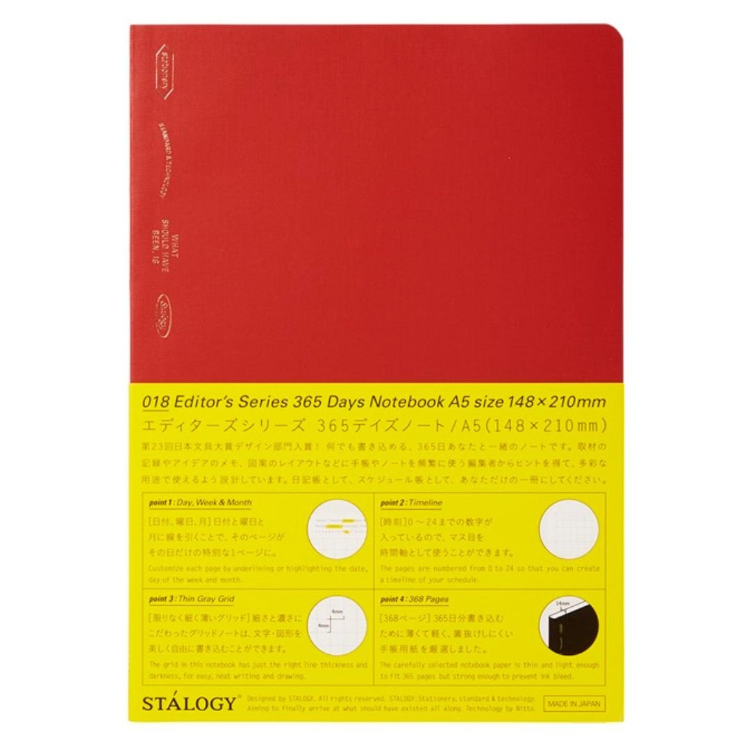 STALOGY Editor's Series 365 Days Notebook - A5 Grid Journal for Daily Planning, Sketching & Note Taking | Perfect for Bullet Journaling, Work Notes & Creative Writing | Nitto Brand