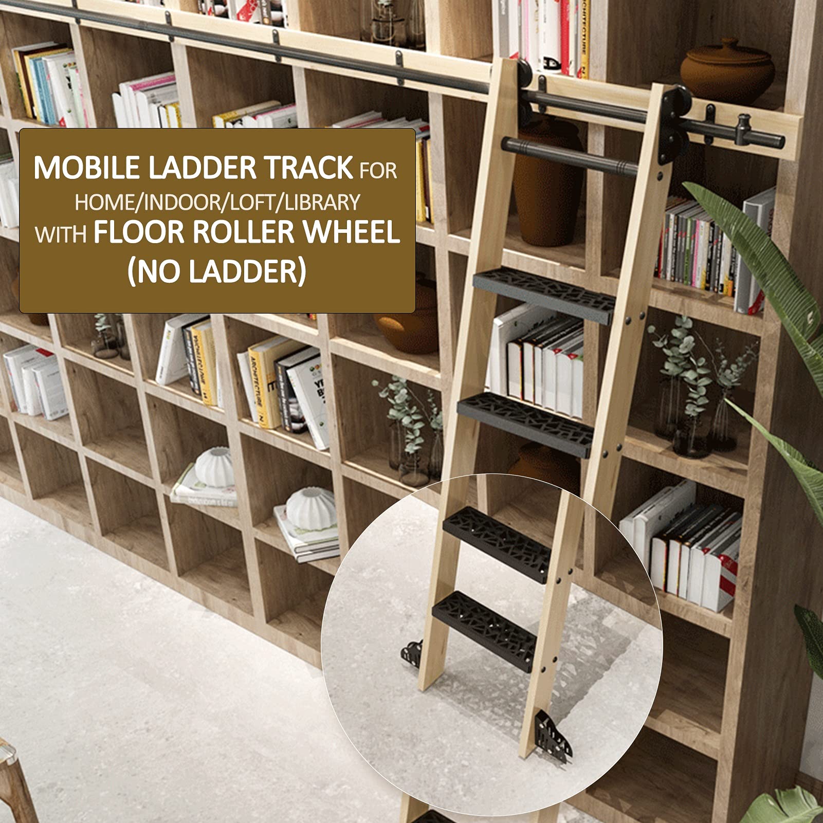 3.3ft to 20ft Extension Track for Sliding Barn Door - Heavy Duty Rolling Library Ladder Hardware Kit (Ladder Not Included) - Round Tube Mobile Rail System for Home, Office, and Warehouse Use