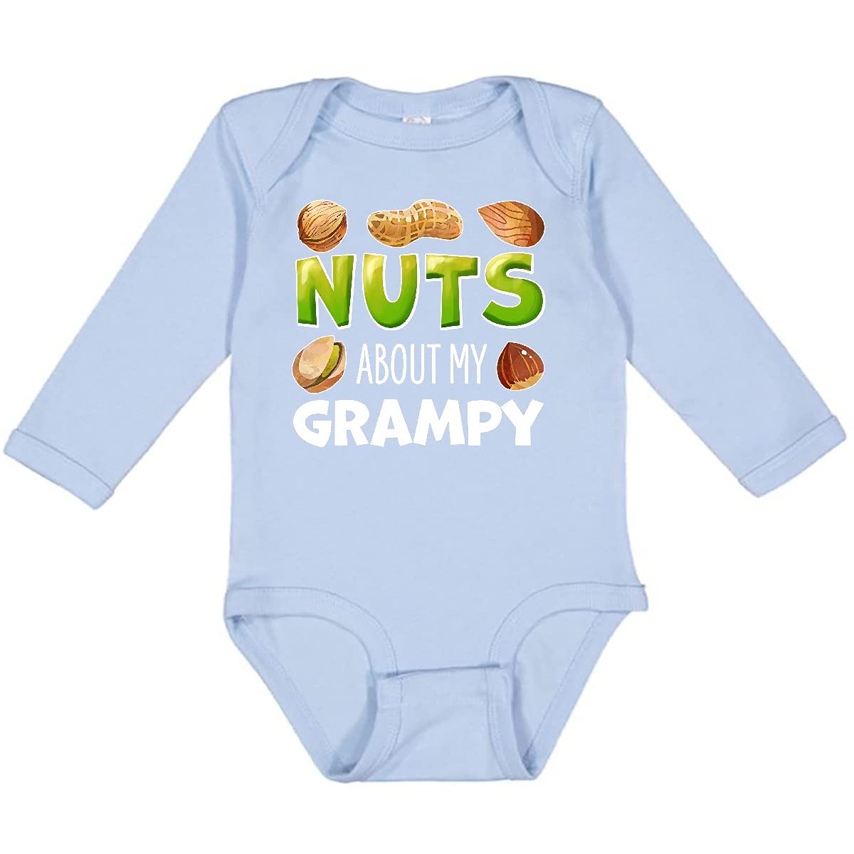 Inktastic 'Nuts About My Grampy' Peanut, Almond, Pistachio Print Long Sleeve Baby Bodysuit - Cute Outfit for Grandparents Day, Family Photos & Holiday Gifts