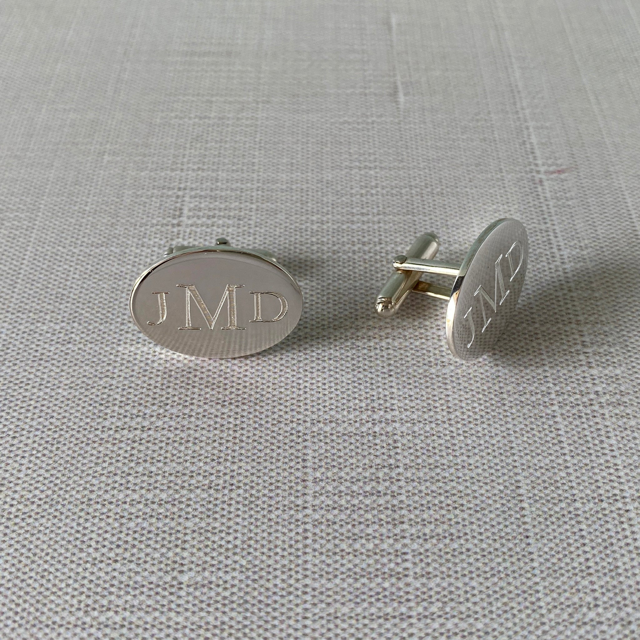 Sterling Silver Large Plain Oval Cufflinks for Men - Elegant Dress Shirt Accessories for Weddings, Business & Formal Events