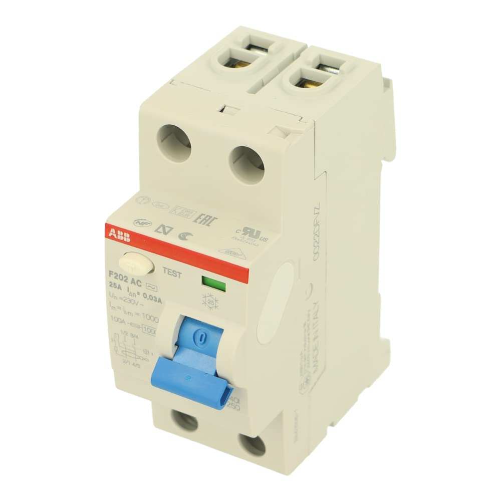 ABB 2CSF202001R1250 2P RCD Circuit Breaker 25A 30mA - Residual Current Device for Home & Industrial Electrical Safety Protection - Ideal for Residential, Commercial & Workshop Use