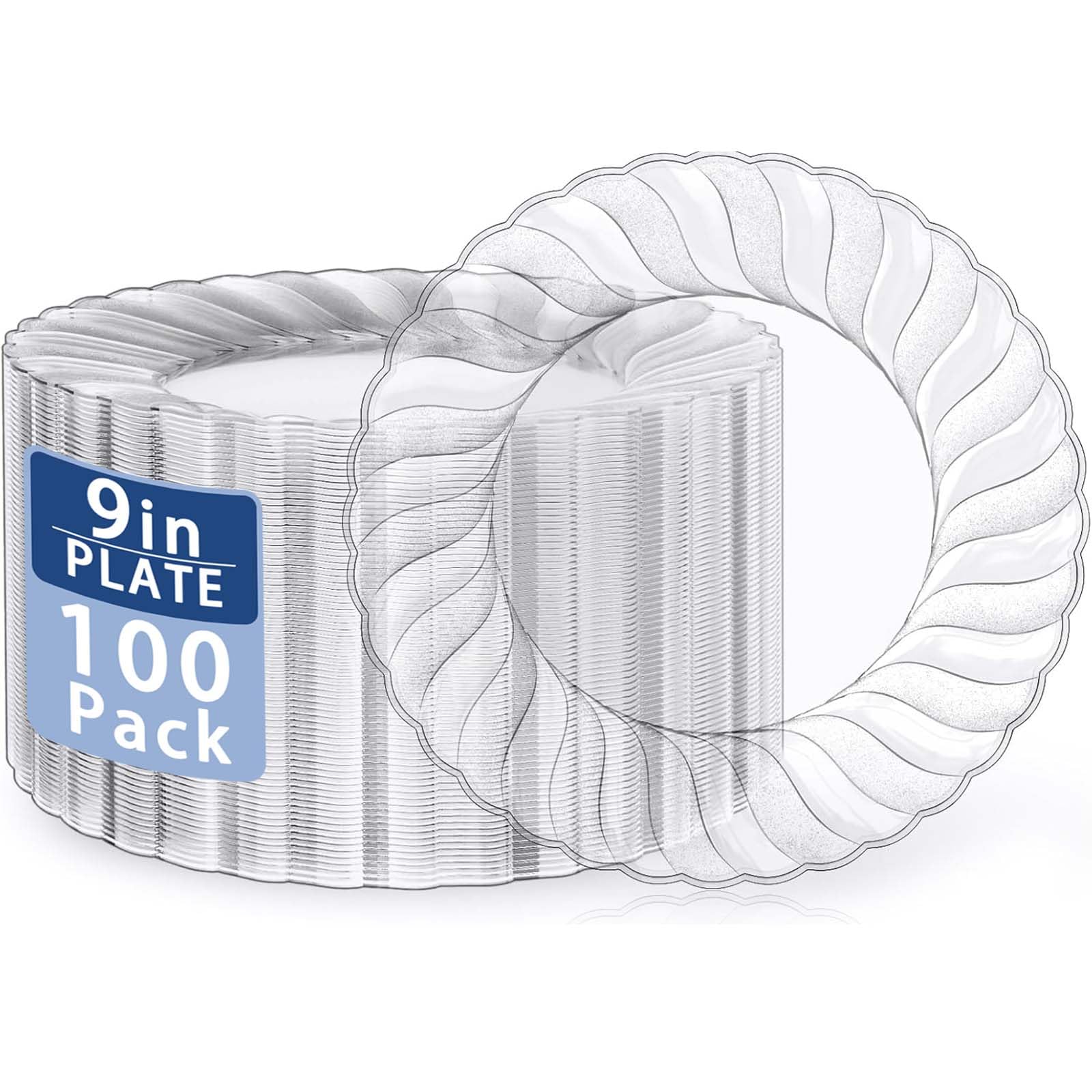 100-Pack 9 Inch Clear Plastic Plates - Durable Reusable & Washable Disposable Plates for Parties, Weddings, Travel - Premium Shatterproof Dinnerware for Birthdays, Events & Celebrations - Ideal for BBQs, Picnics & Catering Services