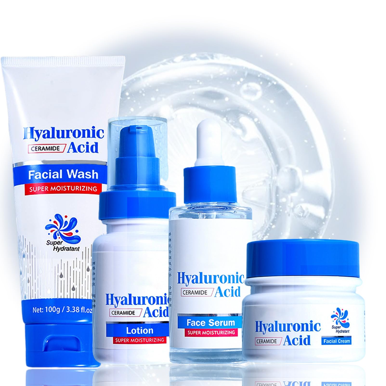 **Hyaluronic Acid Skincare Set for Women - 4PCS Face Care Kit with Cleanser, Serum, Lotion & Cream | Hydrating Moisturizer for Glowing Skin | Perfect Gift Set for Daily Skincare Routine & Spa Days**