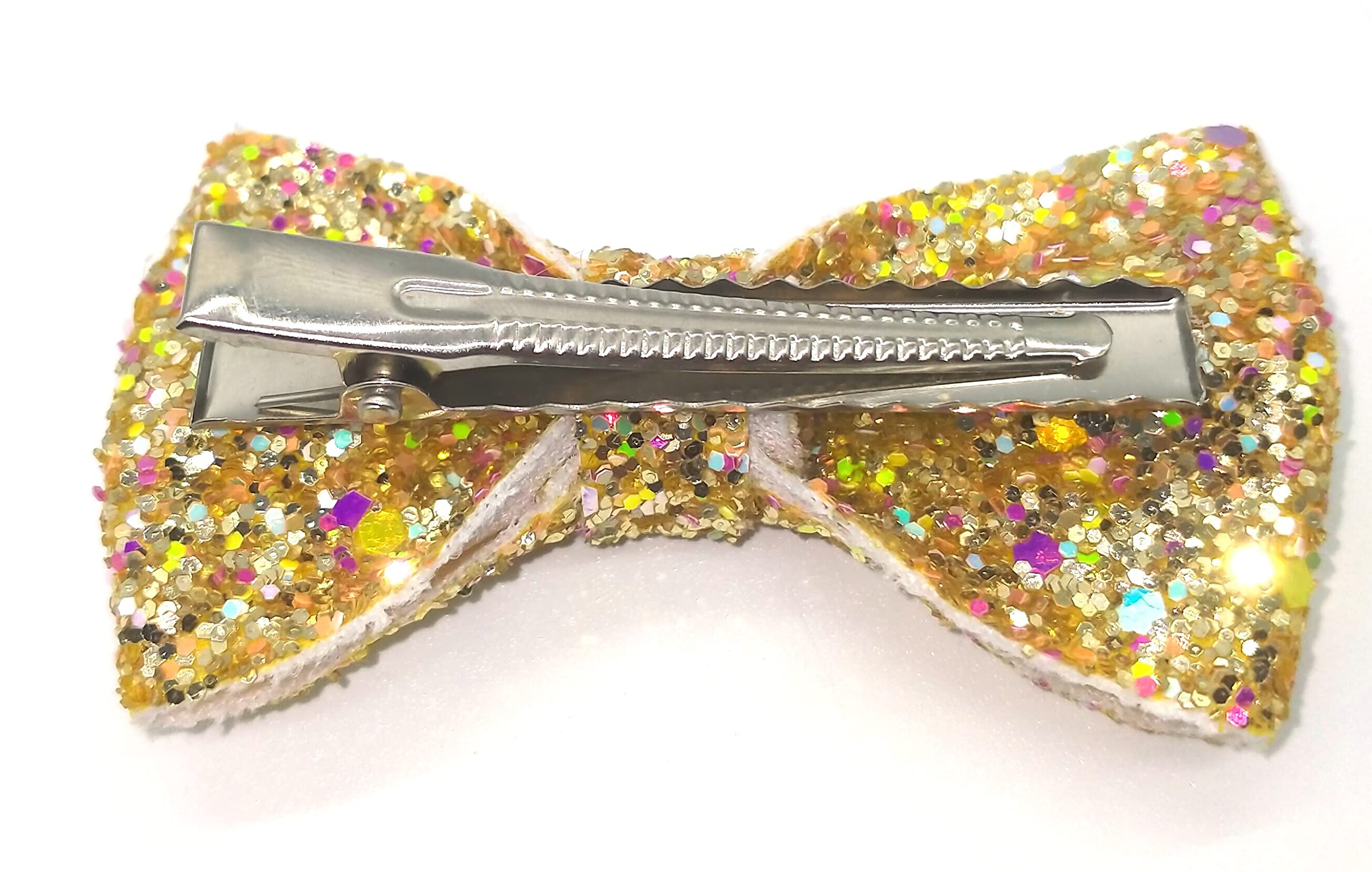 6 Pcs Handmade Glitter Hair Bows for Girls - Sparkly 3 Inch Alligator Hair Clips & Barrettes (Gold) - Perfect for Parties, School, and Special Occasions