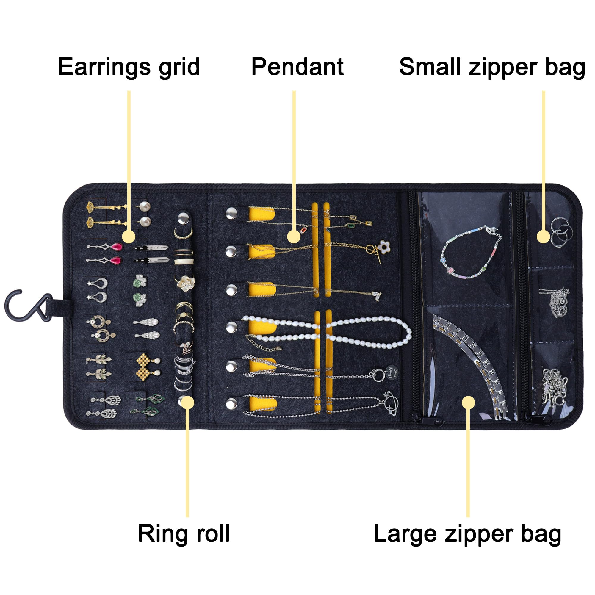 Portable Jewelry Organizer Travel Case for Women - Nonwoven Roll Storage Bag for Rings, Earrings, Necklaces - Stylish Clutch Pouch & Envelope Gift Box - Perfect for Travel, Home Organization & Gifts for Women, Girls