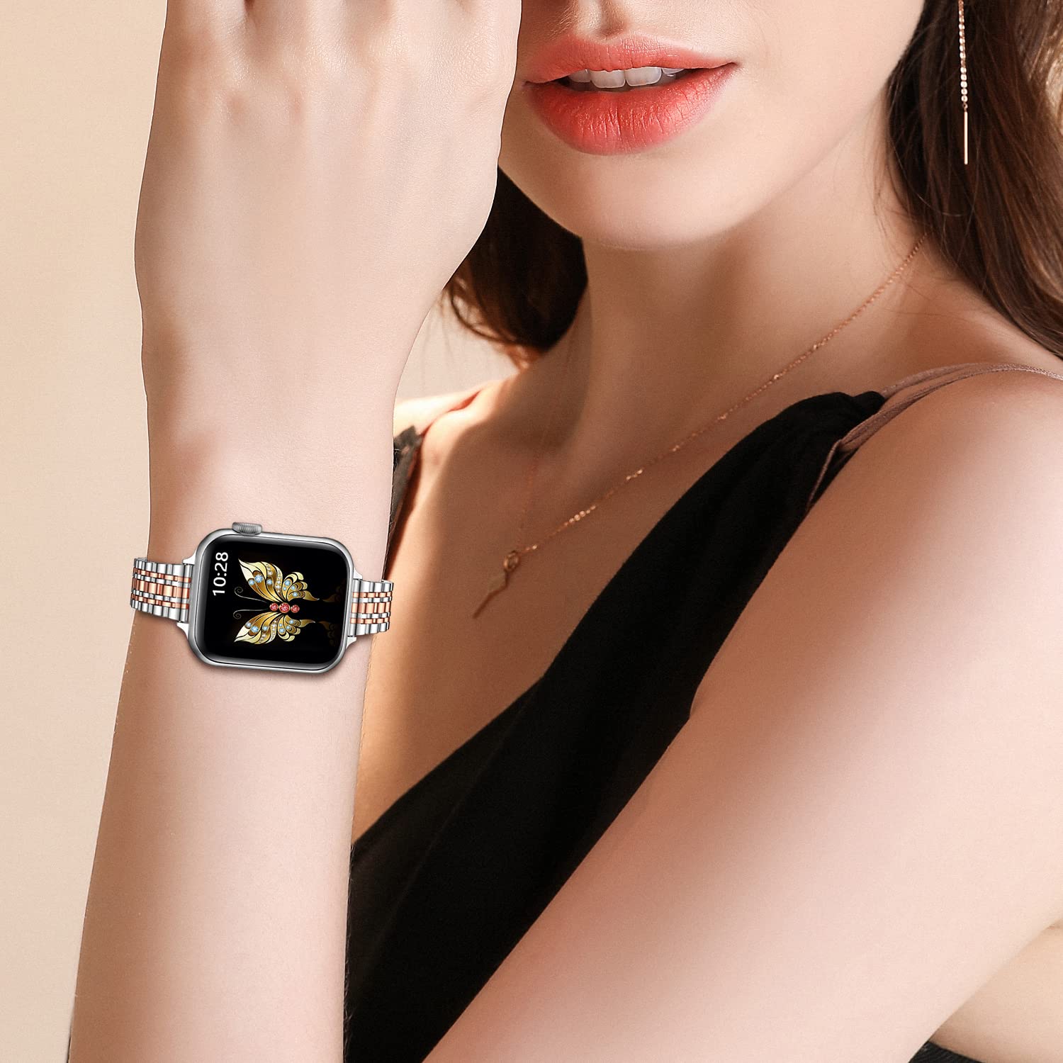 Slim Metal Band Compatible with Apple Watch Series 10/9/8/7/6/5/4/3/2/1/SE/Ultra 2 - 49mm 46mm 45mm 44mm 42mm Stainless Steel Strap for Women & Men - Silver & Rose Gold Options | Perfect for Workouts, Office Wear & Everyday Fashion Accessory