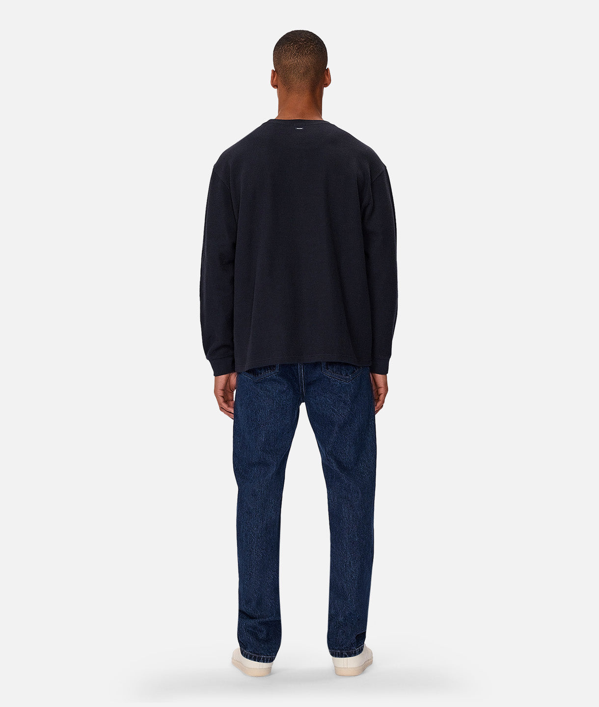 Pico Ribbed Long Sleeve T-Shirt for Women - Soft Cotton Crew Neck Top in Navy Blue - Size 24 - Perfect for Casual Wear, Layering & Everyday Outfits