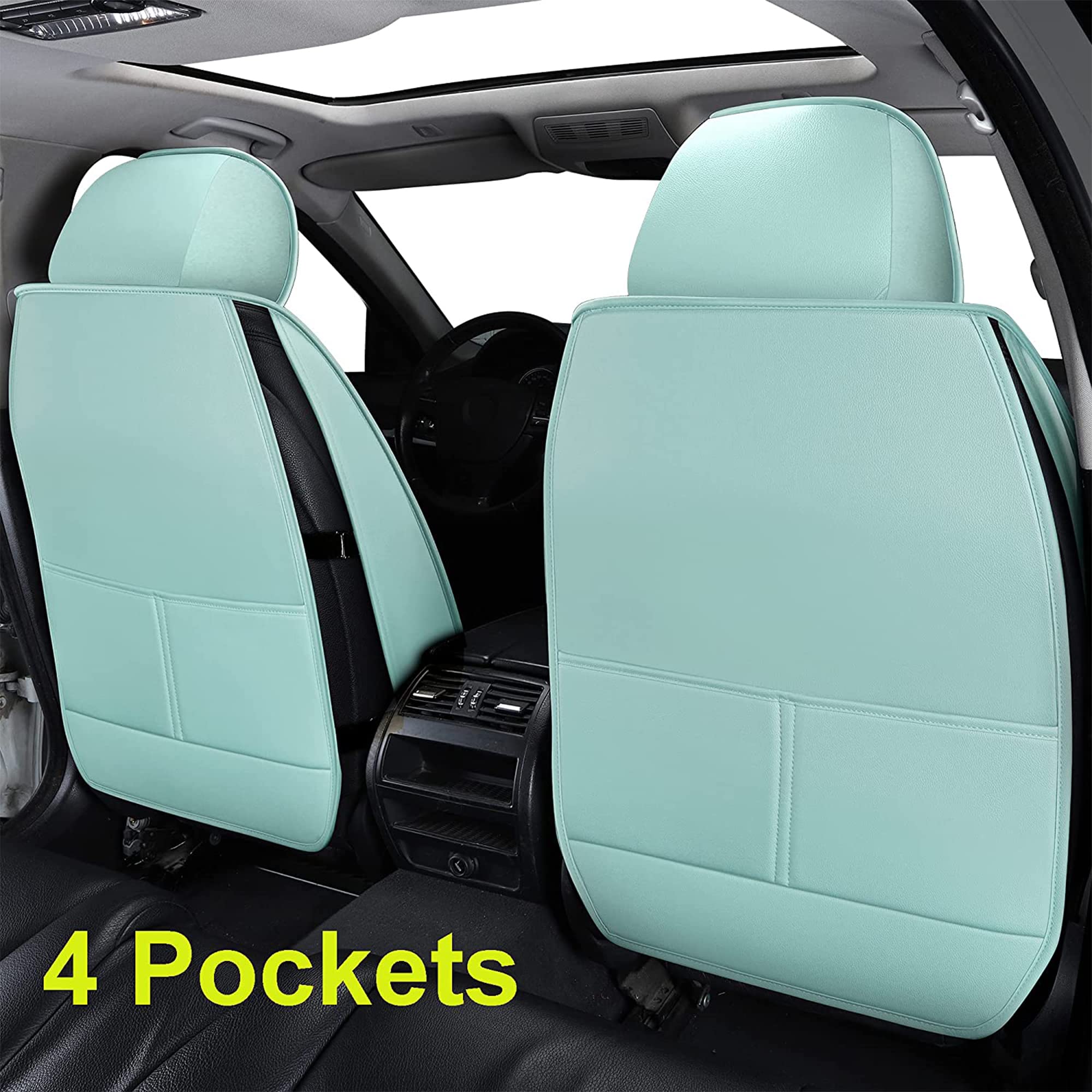 INCH EMPIRE Universal 5-Piece Car Seat Covers - Synthetic Leather Airbag-Compatible Protector for Sedans, SUVs & Trucks | All-Weather Adjustable Fit (Eggshell Blue) - Perfect for Daily Commutes, Road Trips & Family Travel