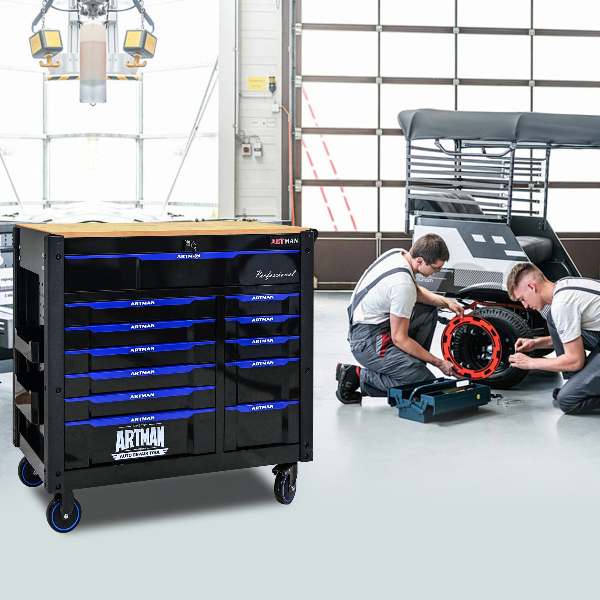 12-Layer Multi-Purpose Rolling Tool Cart with Wooden Countertop - Perfect for Garage, Workshop, and Home Organization