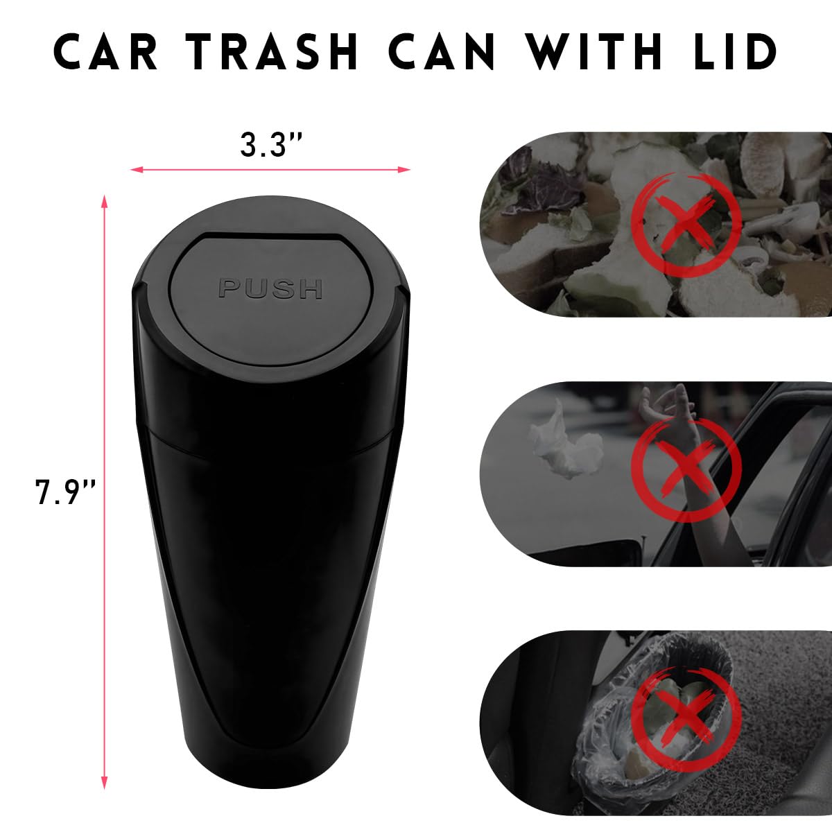Leakproof Car Trash Can with Lid - Mini Vehicle Side Door Cup Holder Garbage Bin, Portable Multipurpose Organizer for Car, Home & Office Use (Black) | Perfect for Road Trips, Commuting & Workspace Organization