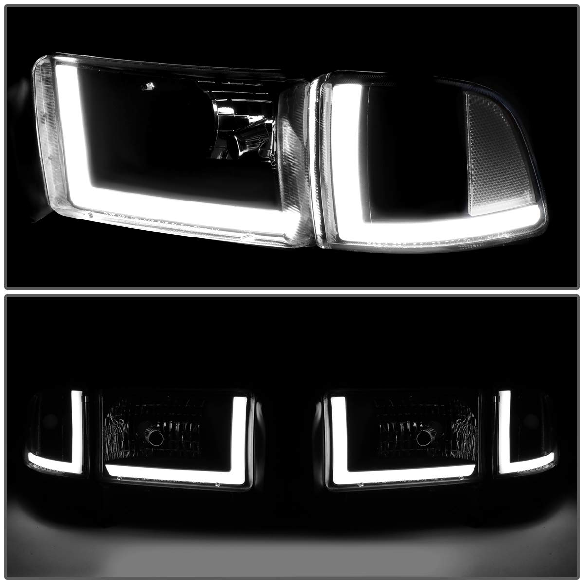 DNA MOTORING HL-LB2-DR944-BK-CL1 Black LED Headlights with Daytime Running Lights - Compatible with 1994-2002 Dodge Ram 1500/2500/3500 - Upgrade for Improved Visibility & Style (Perfect for Night Driving & Off-Road Adventures)