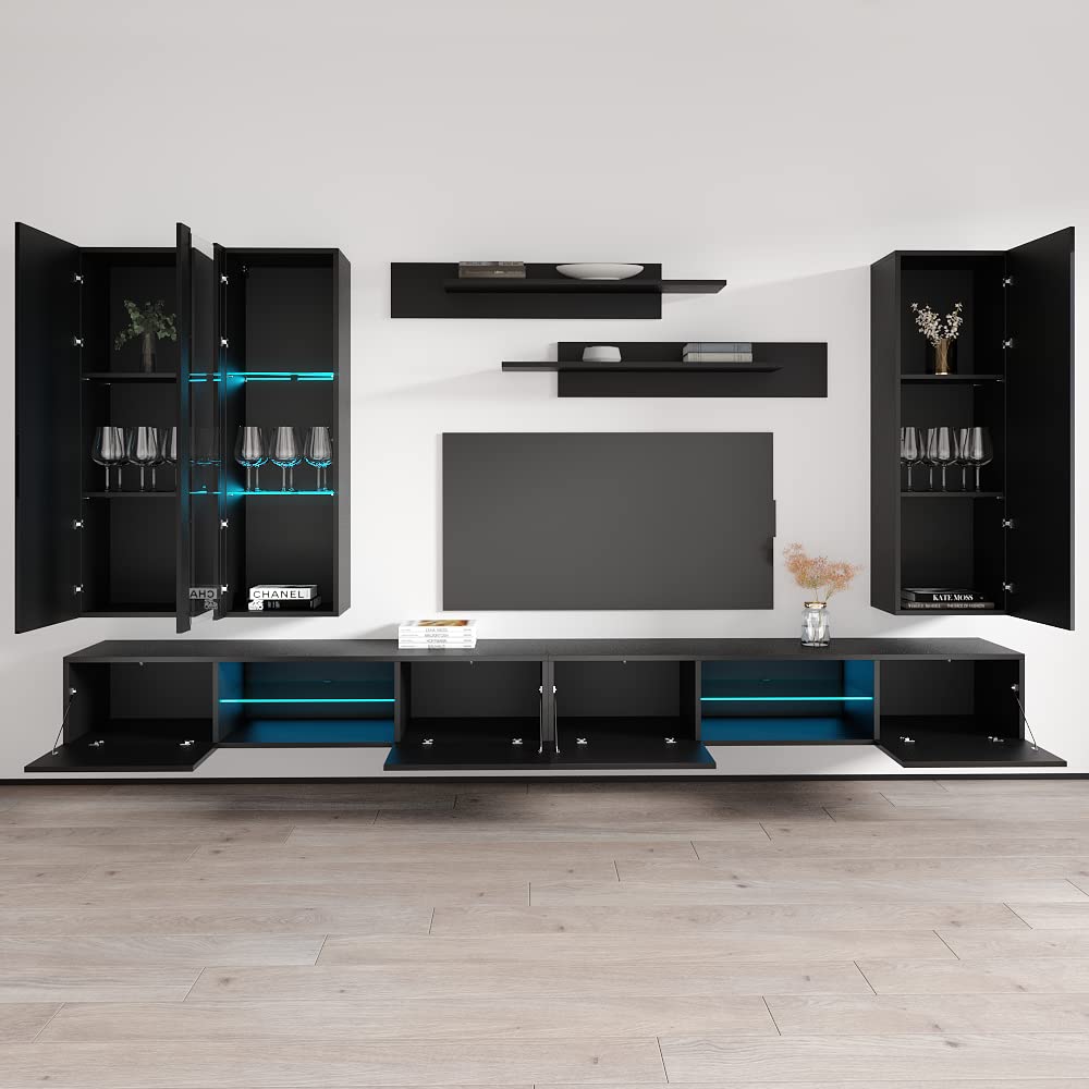 Modern Floating TV Stand with Storage & LED Lights - Wall-Mounted Entertainment Center Console for Living Room & Bedroom - Meble EF4 33