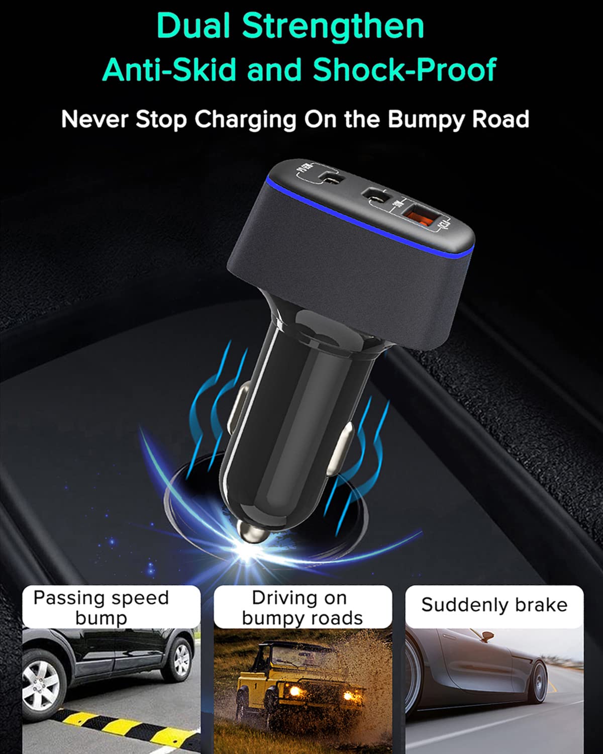95W USB C Car Charger with 3 Ports - 65W PD, 55W PPS & 30W QC3.0 Fast Charging - Compatible with iPhone 14/13/12/11 Pro Max, Samsung Galaxy, Google Pixel, MacBook, Laptop, iPad - Includes Type-C Cable - Perfect for Road Trips, Commuting & Multi-Device Charging on the Go