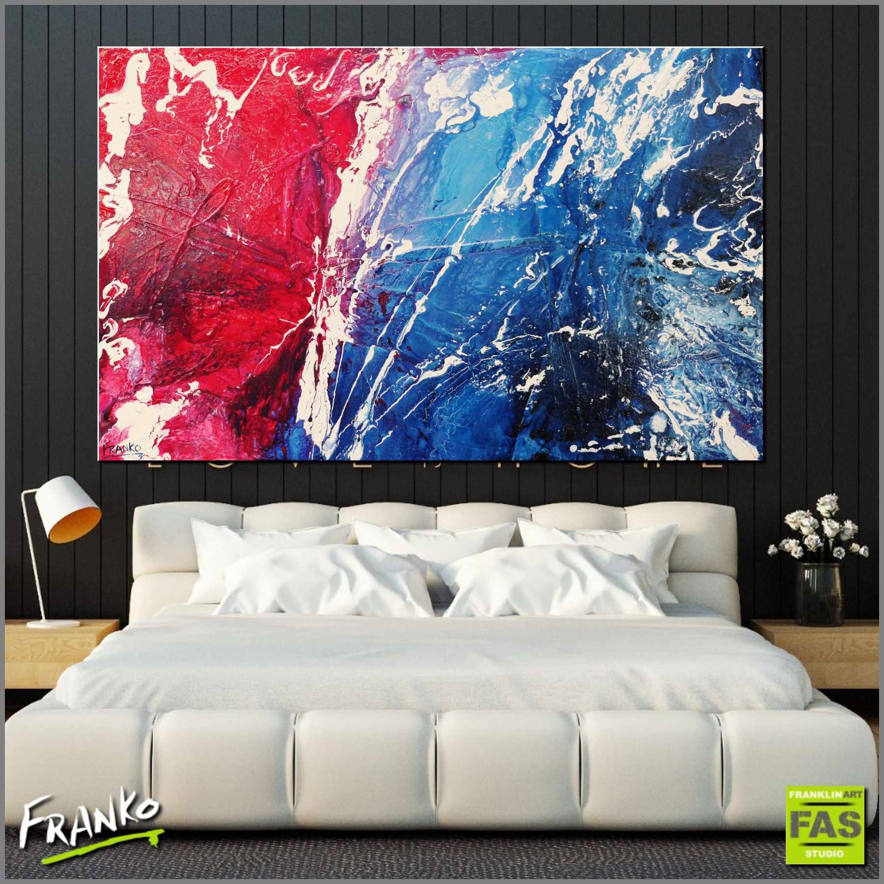 160cm x 100cm Blue Pink Abstract Canvas Painting - Modern Wall Art for Living Room, Bedroom & Office Decor - Better Than Sex Series