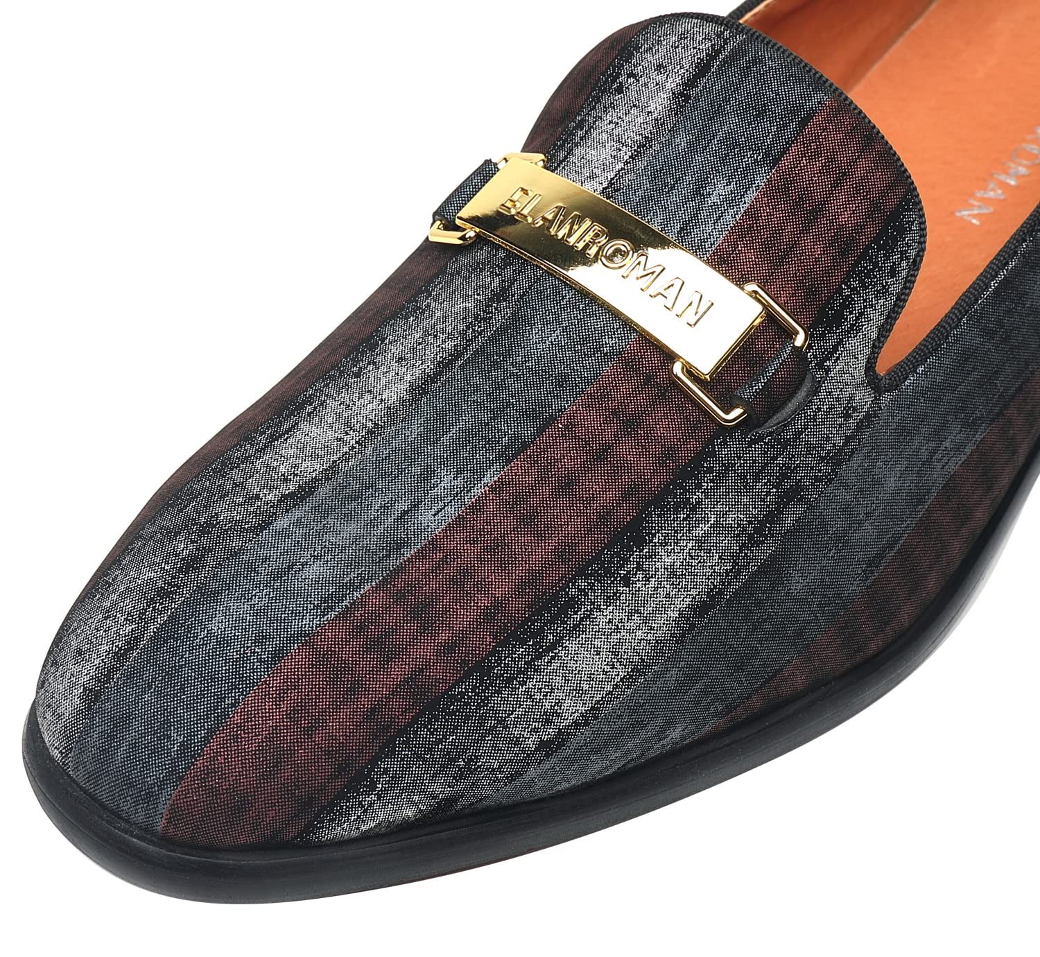 ELANROMAN Men's Gold Buckle Loafers - Comfortable Slip-On Dress Shoes for Wedding, Party & Business Casual - Penny Loafers for Men with Shiny Buckle Detail