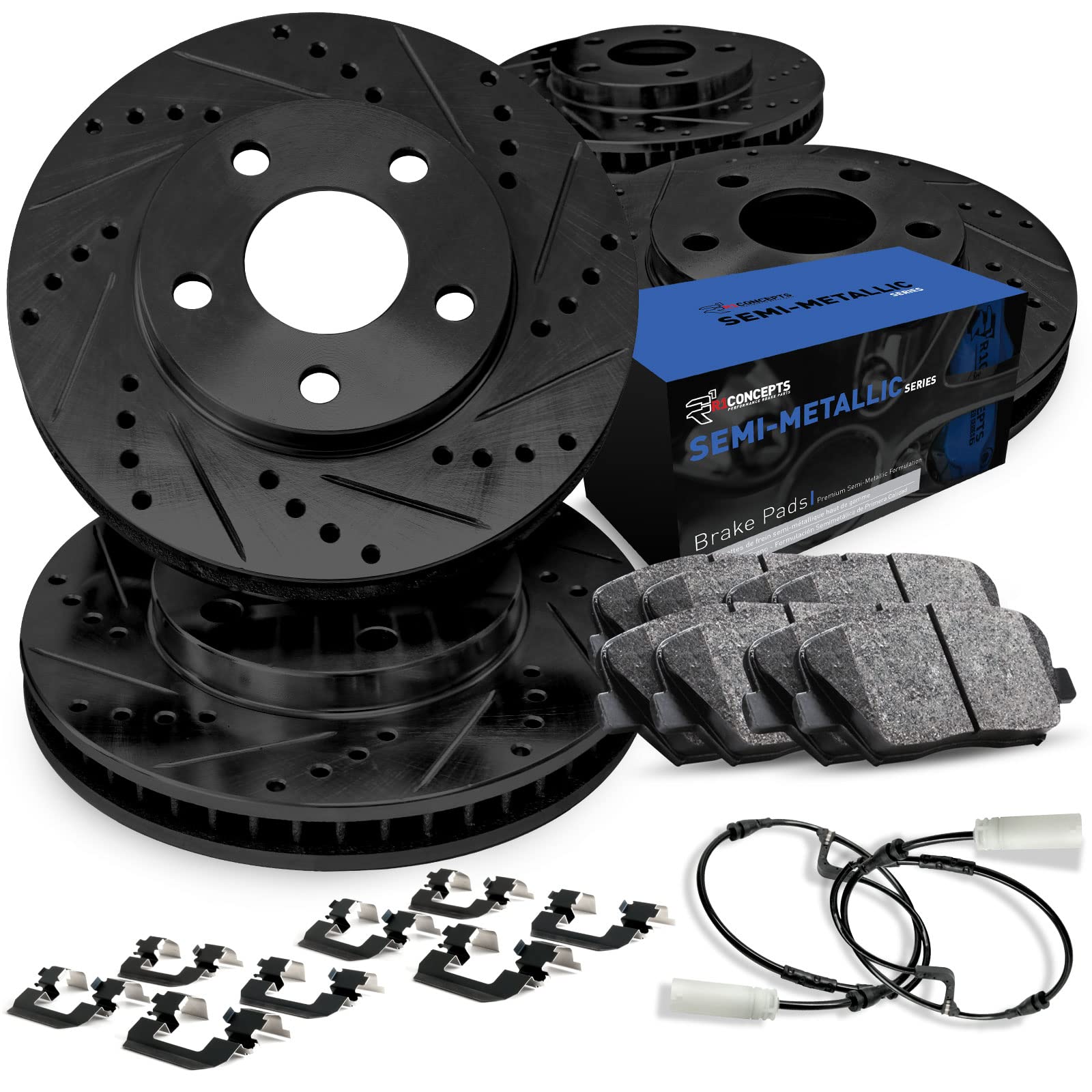 R1 Concepts Front & Rear Brake Kit with Pads, Rotors, Hardware & Sensors - Compatible with 2000 Mercury Cougar | OE Performance Braking System | Perfect for Daily Driving, Highway Commuting & Performance Upgrades