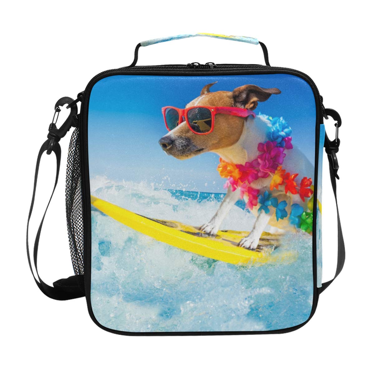 Insulated Reusable Lunch Box Cooler Bag for Women & Kids - Surfing Jack Russell Dog Design, Perfect for School, Work, Beach & Picnics