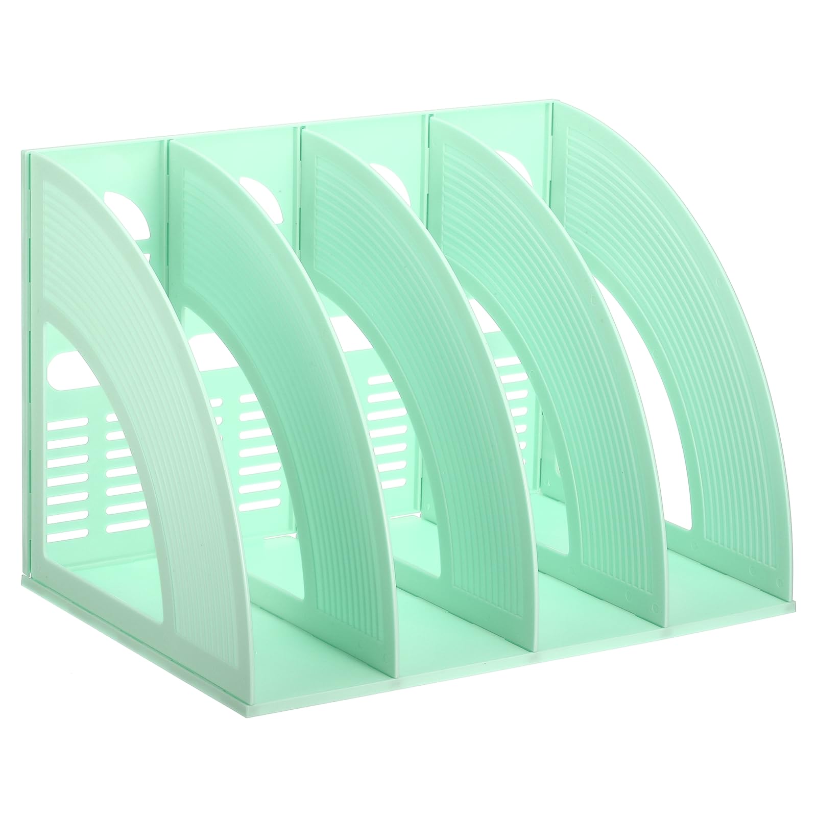 PATIKIL Plastic Magazine File Holder - 4 Compartment Vertical Desktop Organizer for Books, Newspapers & Notebooks | Office Storage Rack & Bookshelf Folder | Green | Perfect for Office, Home & School Organization