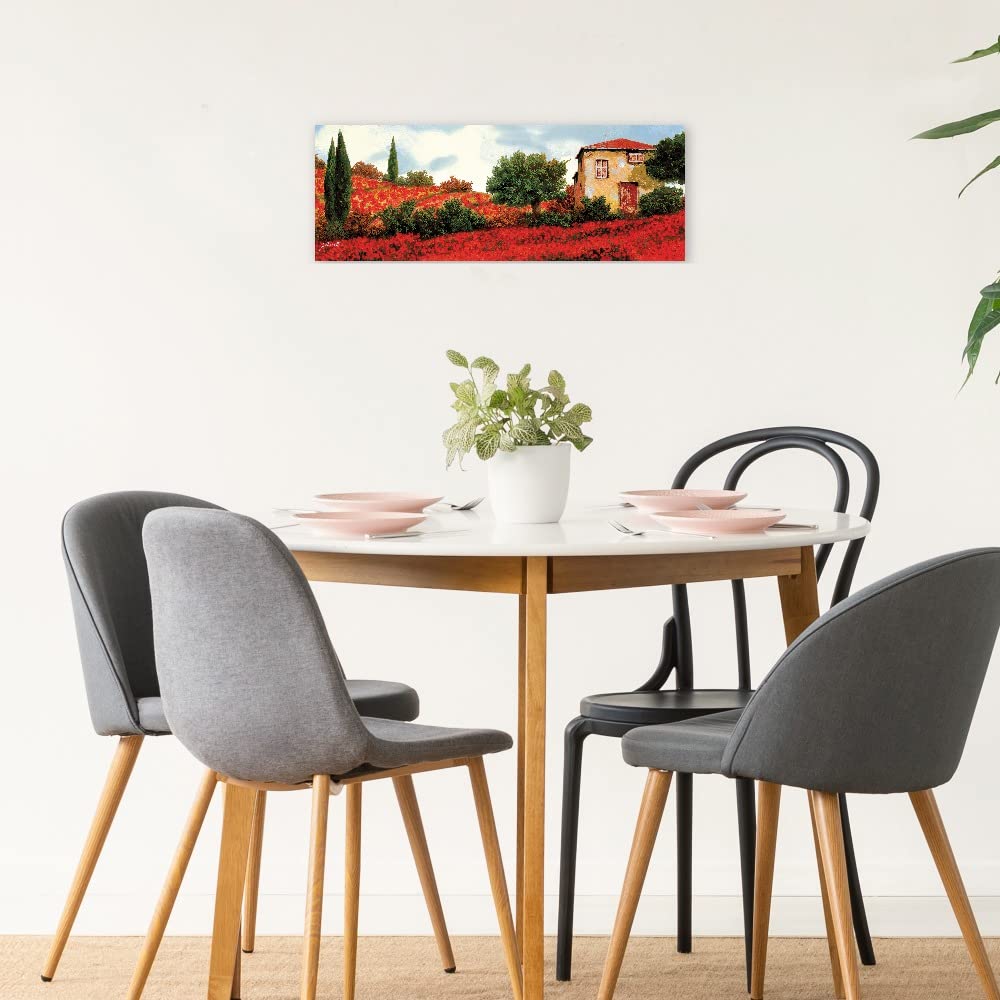 Guido Borelli Poppies on the Hills Fine Art Canvas Wall Decor - 38x14 Inches Ready to Hang - Perfect for Living Room, Bedroom, Bathroom, Kitchen, Office, Bar & Dining Room - Elegant Home & Commercial Space Decor
