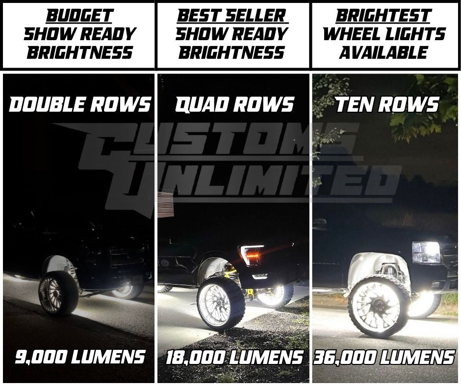 10 Row Ultra High Intensity LED Wheel Lights for Cars & Trucks - Waterproof, Multi-Color Customization - Perfect for Off-Road, Night Driving & Vehicle Customization