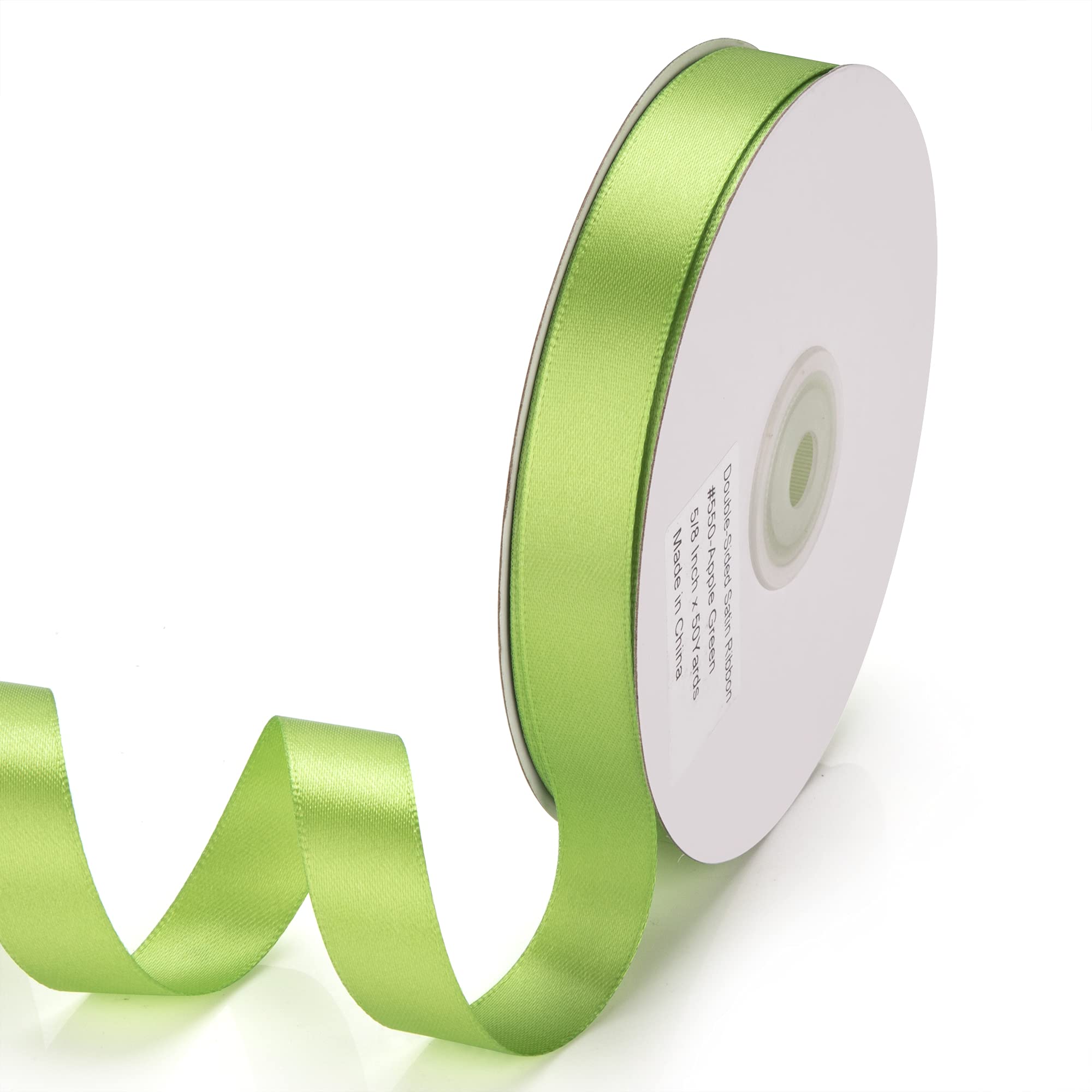 IHKFILAN Double Faced Satin Ribbon 5/8 Inch x 50 Yards - Double Sided Solid Polyester Ribbon for Gift Wrapping, Hair Bows, Party Decorations, Baby Showers, Floral Arrangements, Crafts, and DIY Projects - Apple Green