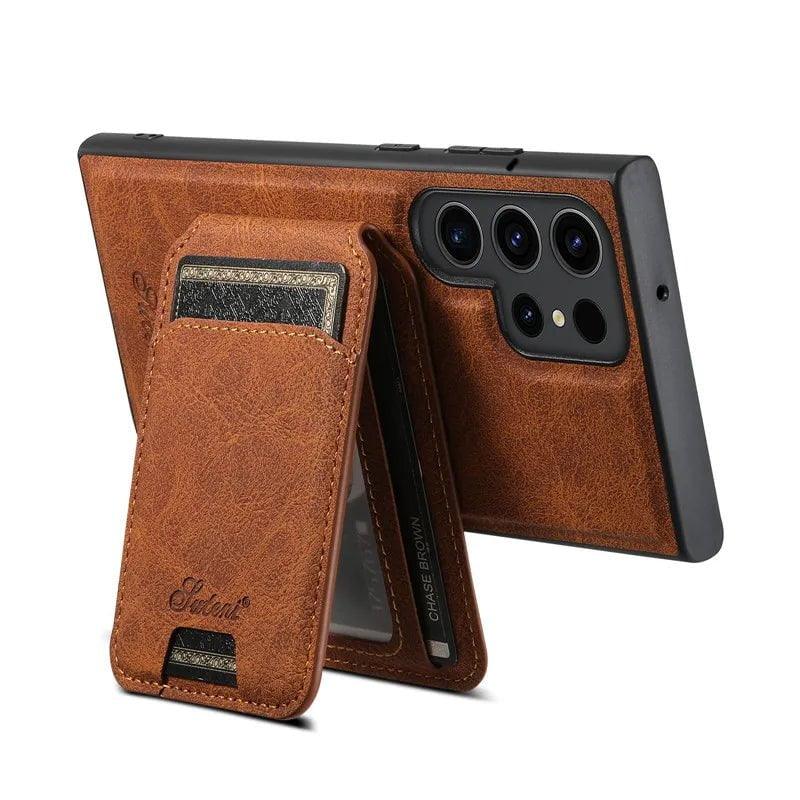 Samsung Galaxy S24 Vegan Leather Magnetic Card Holder - Slim Wallet for Credit Cards & ID - Perfect for Travel, Work, and Everyday Use