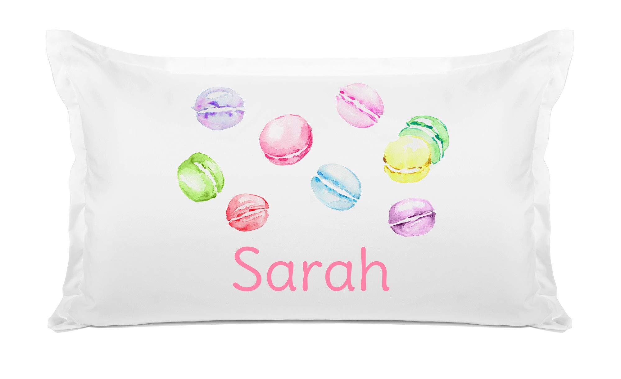 Personalized Kids Pillowcase - Custom Name Pastel Macarons Design - Hypoallergenic Breathable Anti-Wrinkle Cotton Pillow Cover - 20x30 Standard Queen Size - Perfect for Nursery, Bedroom Decor & Birthday Gifts