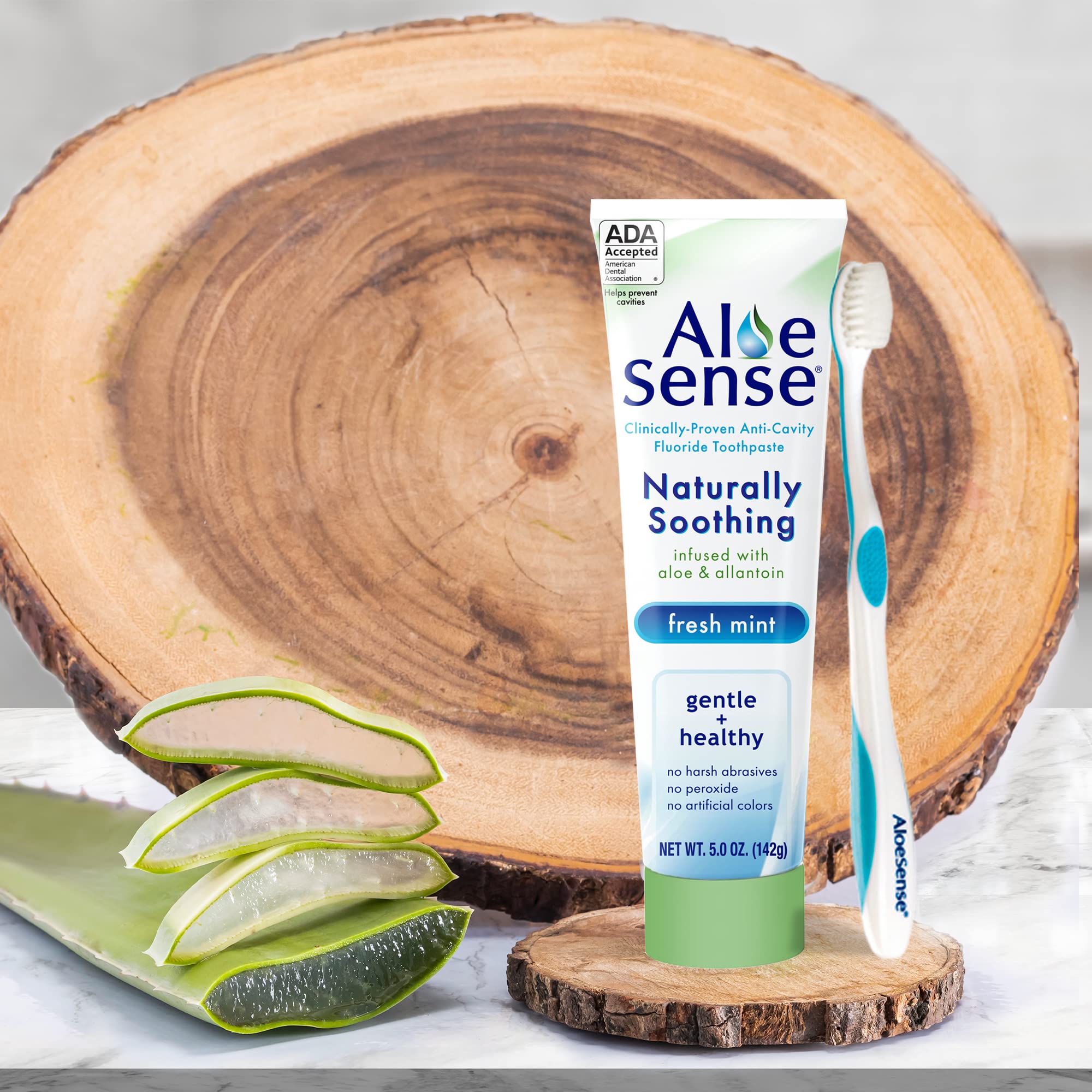 **Fluoride Toothpaste for Sensitive Teeth & Gum Care - Natural Aloe Vera & Mint Flavor, ADA Approved (5 oz, 3 Pack) | Gentle Whitening & Fresh Breath for Daily Oral Care**