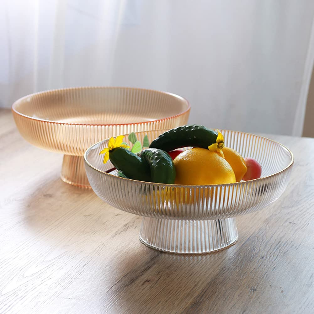 Clear Glass Footed Round Pedestal Bowl - 9.6 Inch Decorative Serving Dish for Fruits, Desserts, Nuts | Elegant Kitchen Counter & Table Centerpiece | Perfect for Parties, Weddings & Home Decor