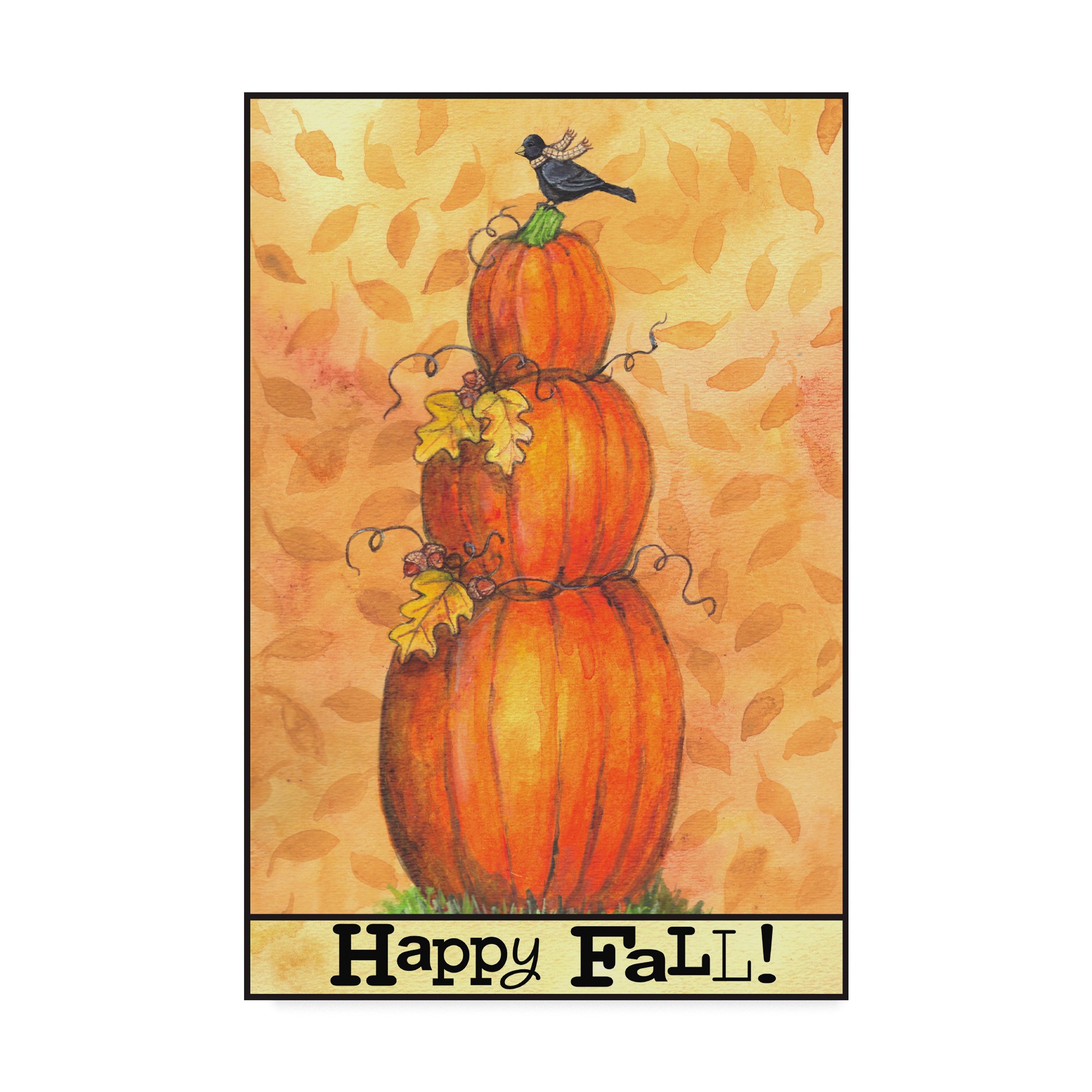Happy Fall Pumpkin Wall Art Print by Melinda Hipsher - 12x19 Inch Autumn Home Decor for Living Room, Bedroom & Office