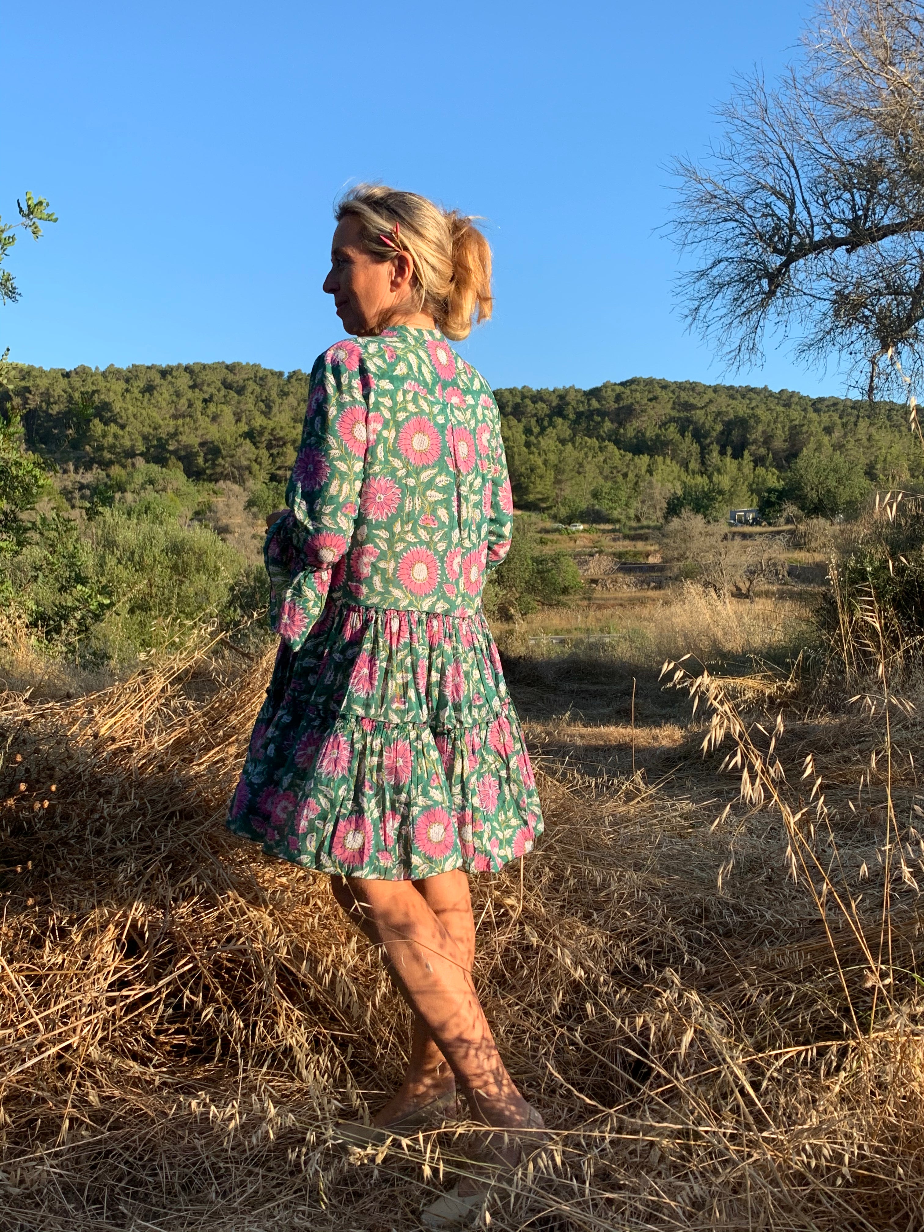 Geo Print Short Sunflower Dress - Floral Summer Dress for Women - Perfect for Beach, Vacation & Casual Outings