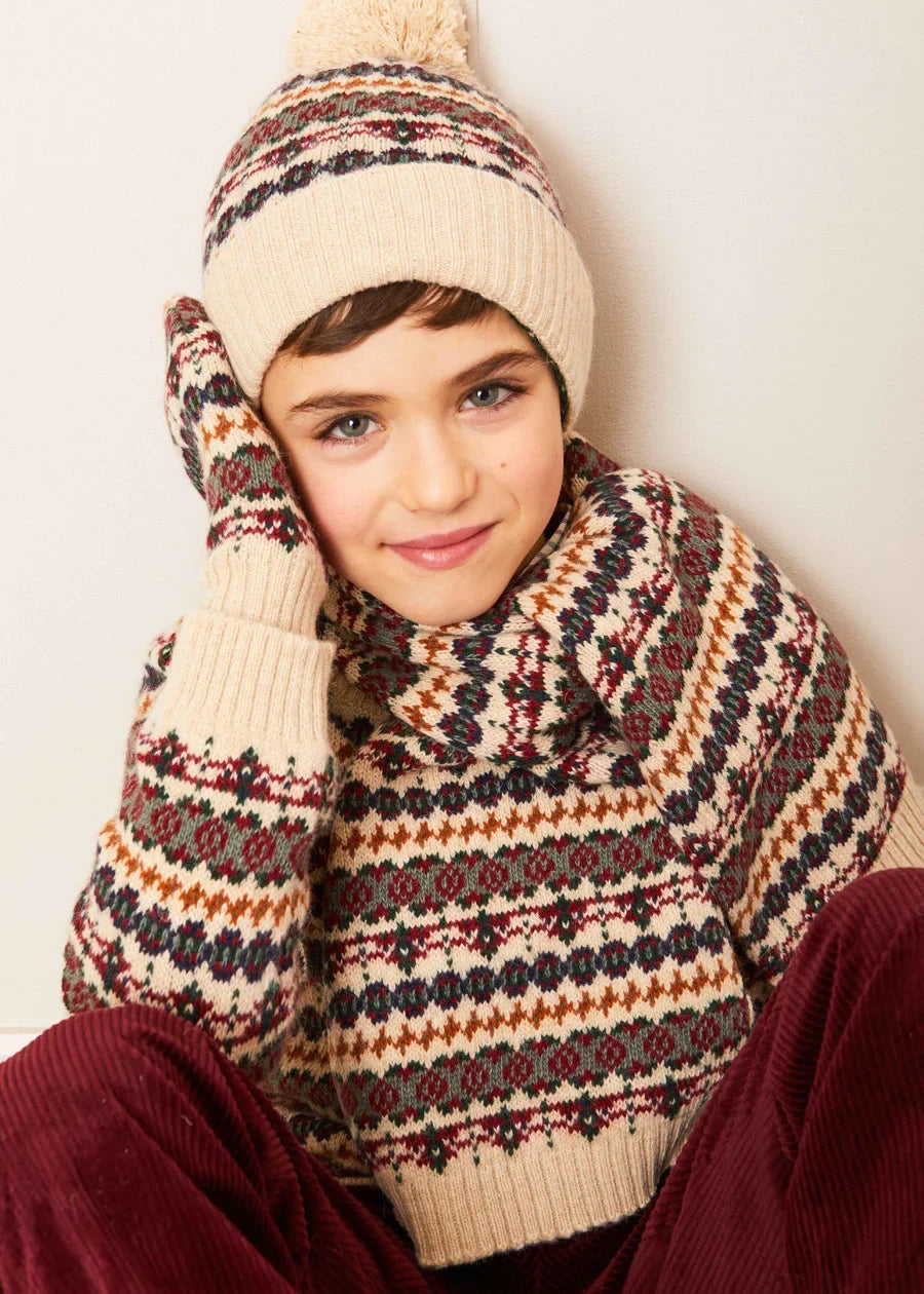 Fair Isle Cream Sweater for Boys - Cozy Winter Knitwear for Kids | Perfect for Holidays, School & Outdoor Activities